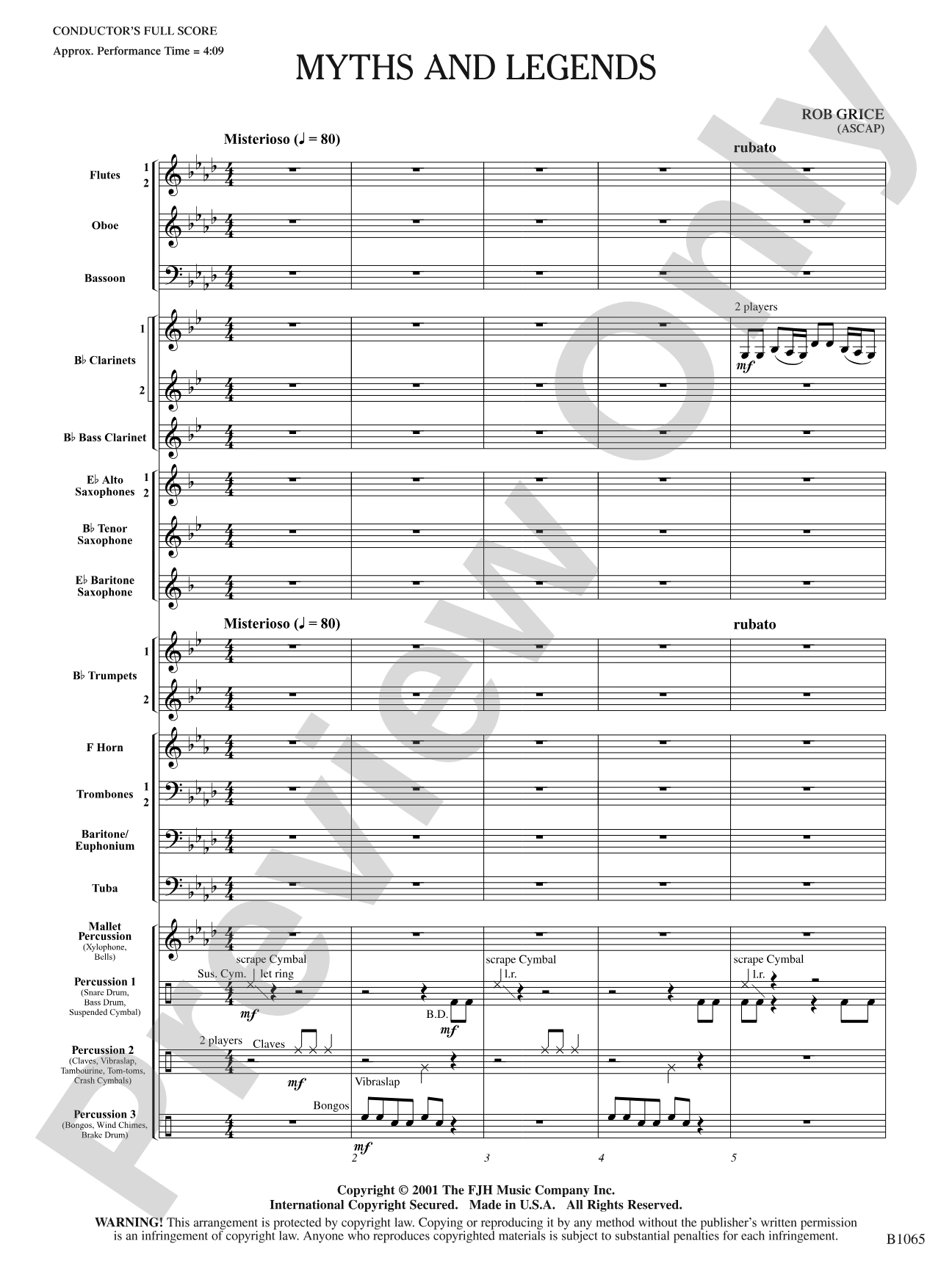 Myths and Legends: Concert Band Conductor Score & Parts