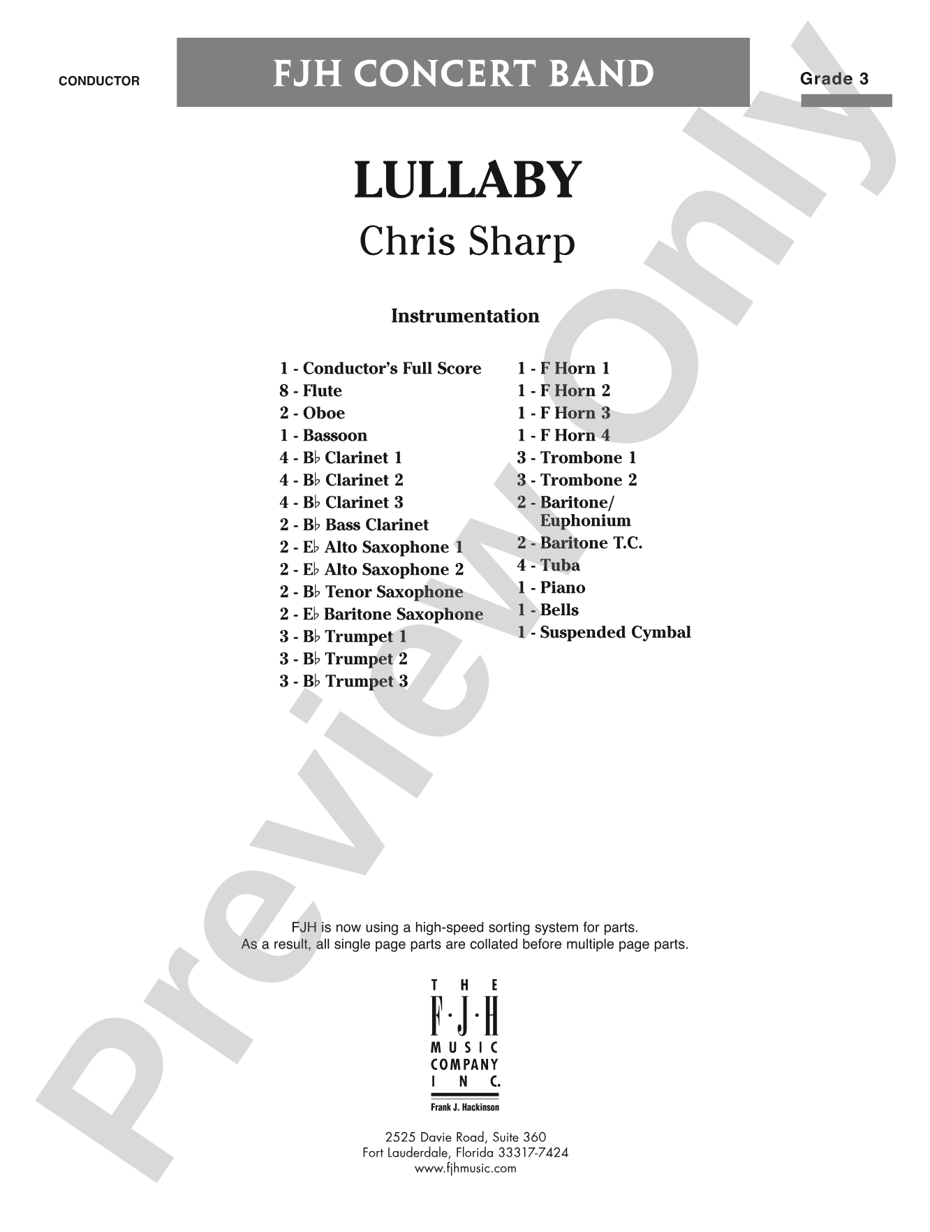 Lullaby: Concert Band Conductor Score & Parts