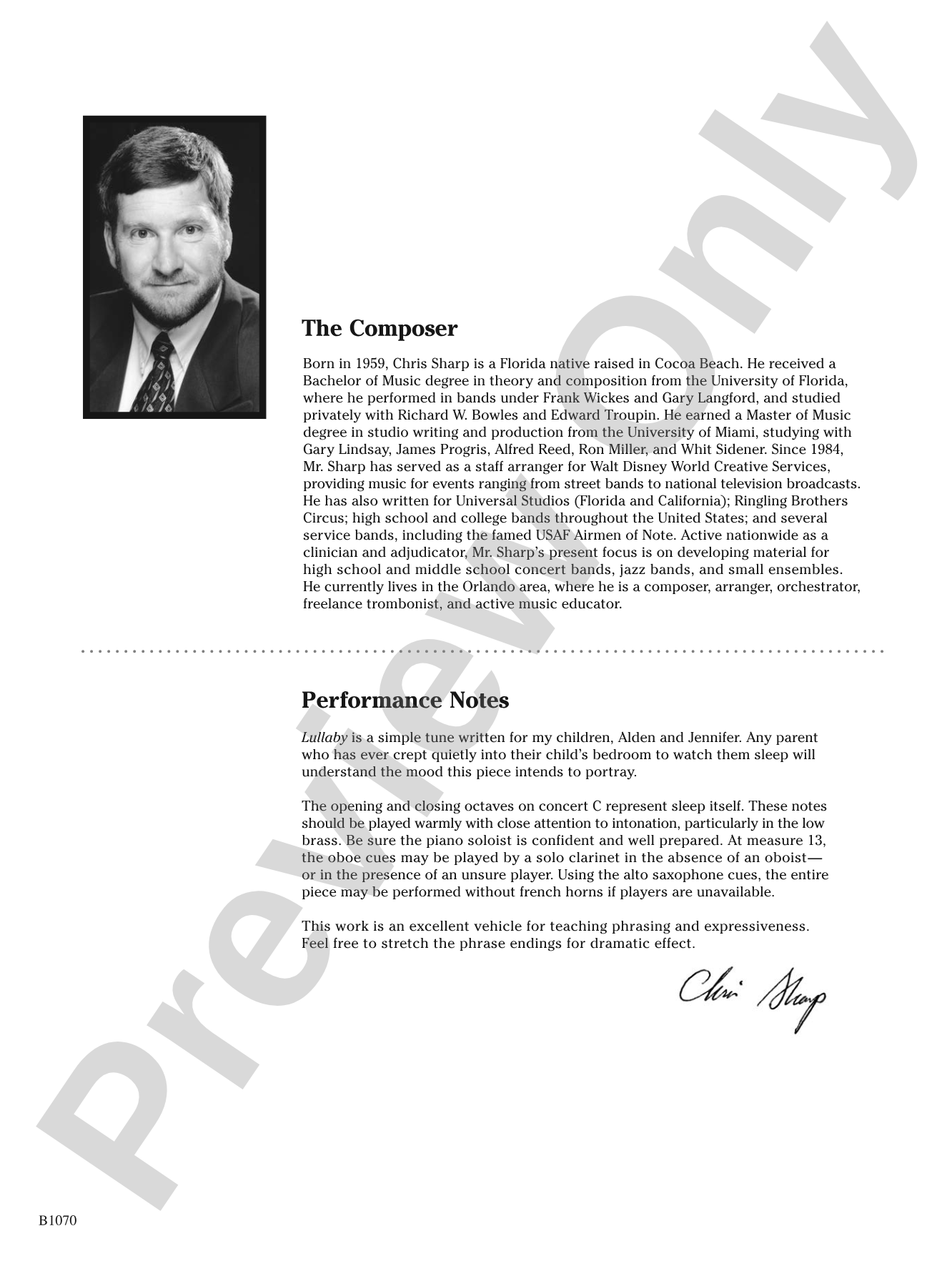 Lullaby: Concert Band Conductor Score & Parts