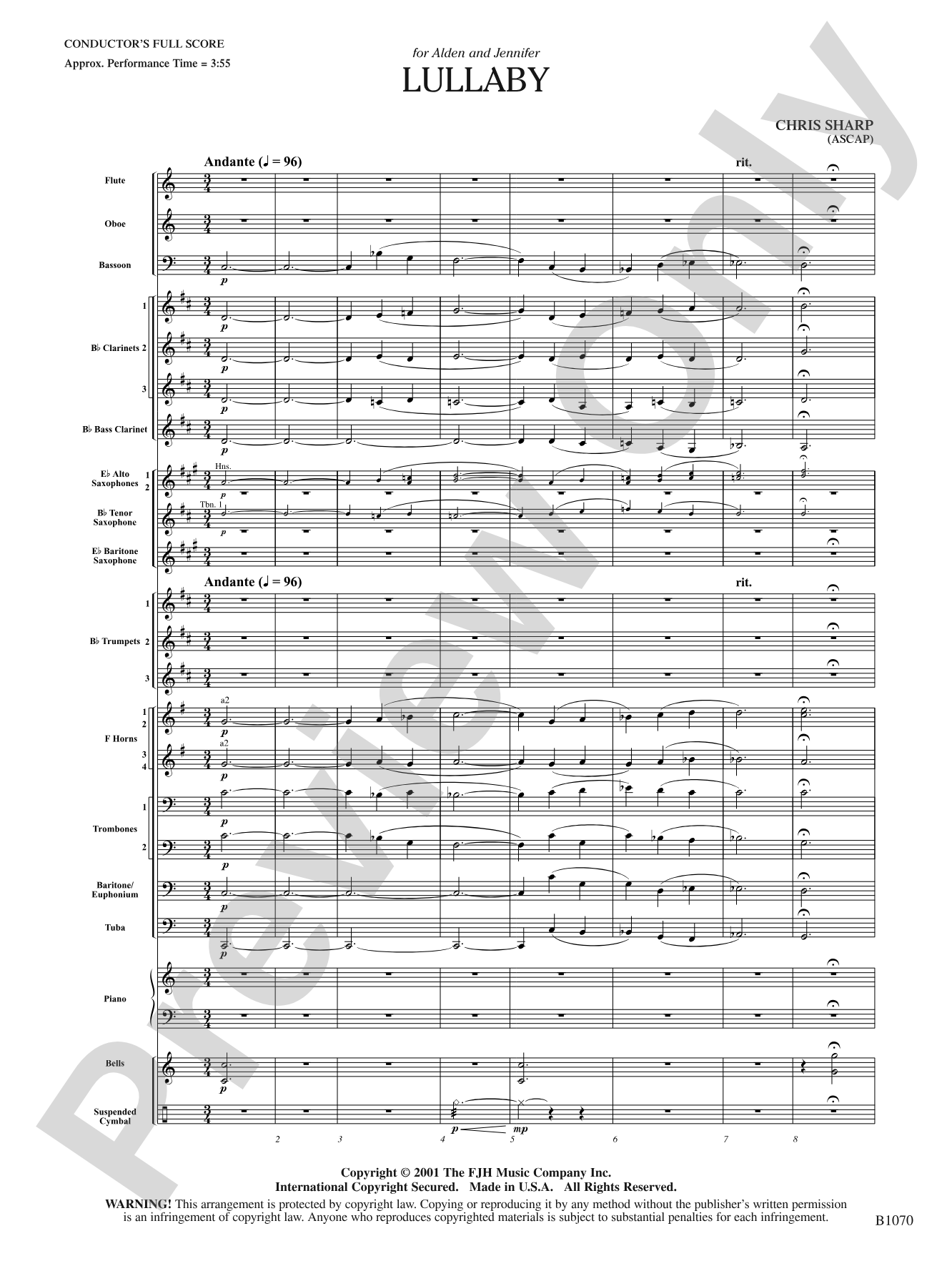 Lullaby: Concert Band Conductor Score & Parts