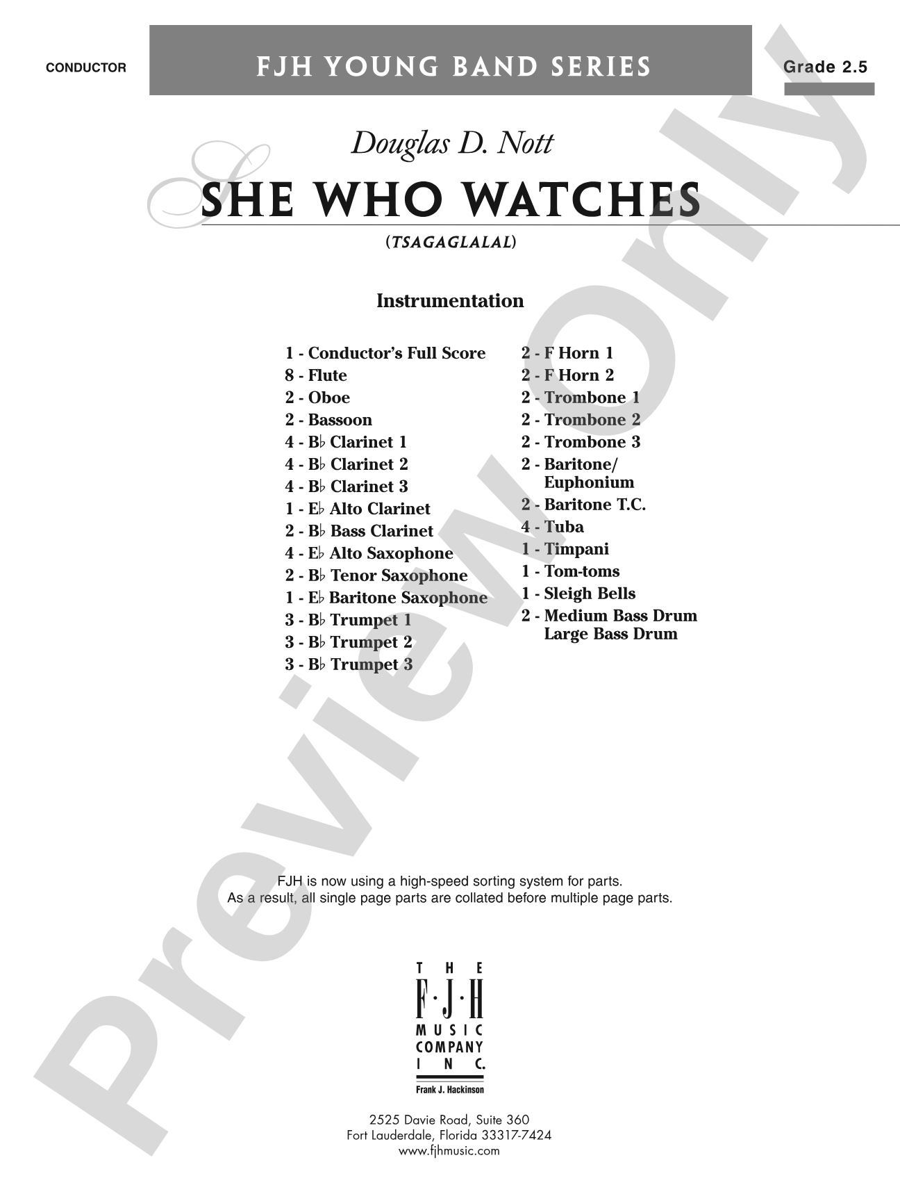 She Who Watches (Tsagaglalal): Concert Band Conductor Score & Parts