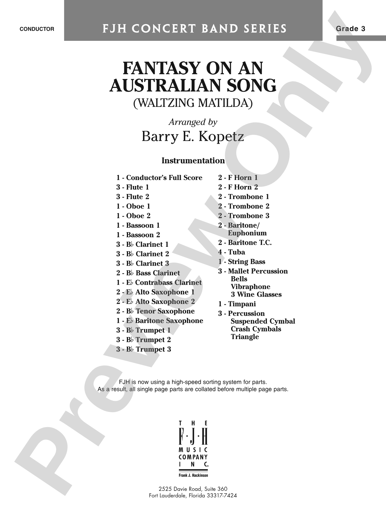 Fantasy on an Australian Song: Concert Band Conductor Score & Parts