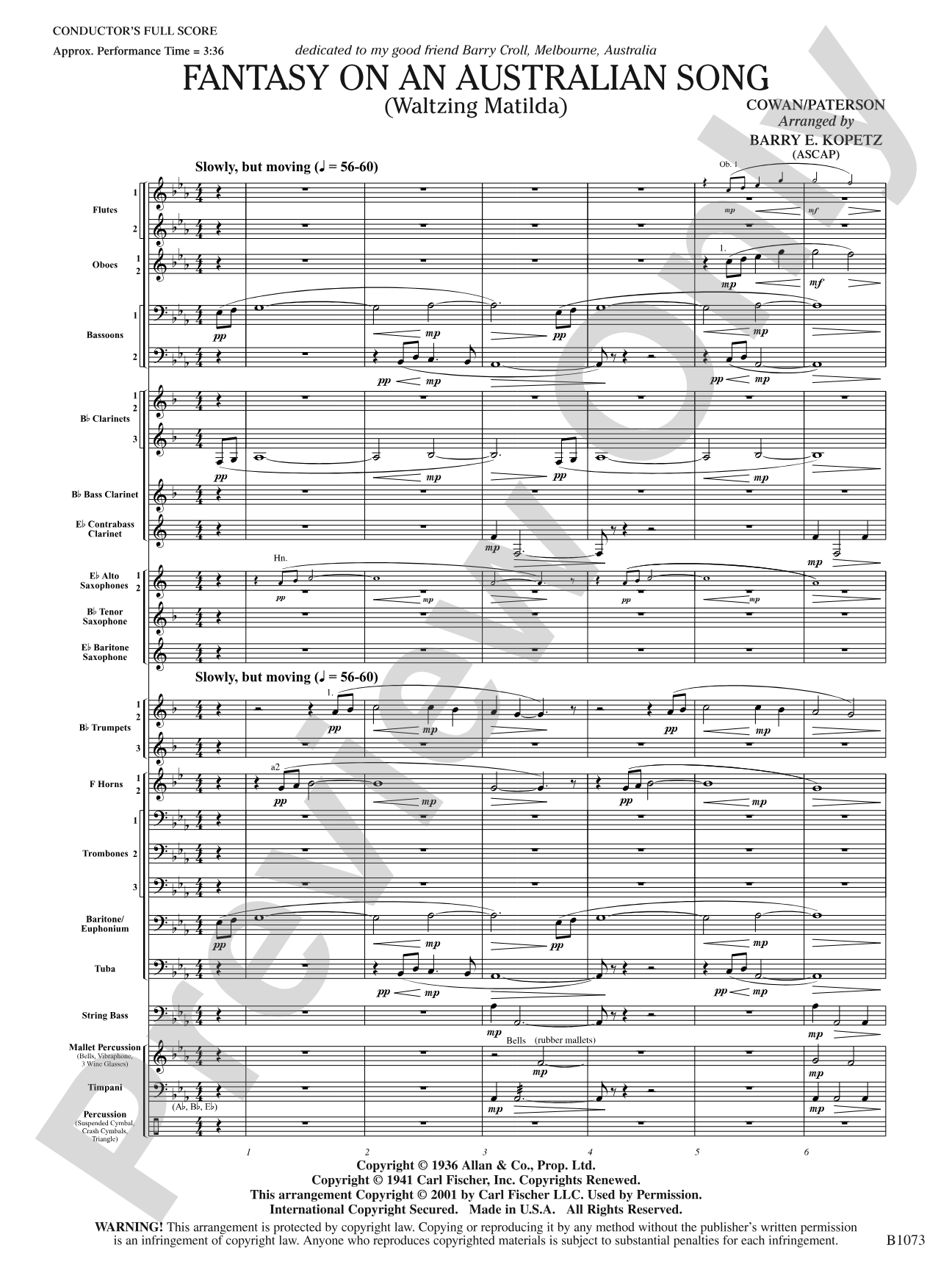 Fantasy on an Australian Song: Concert Band Conductor Score & Parts