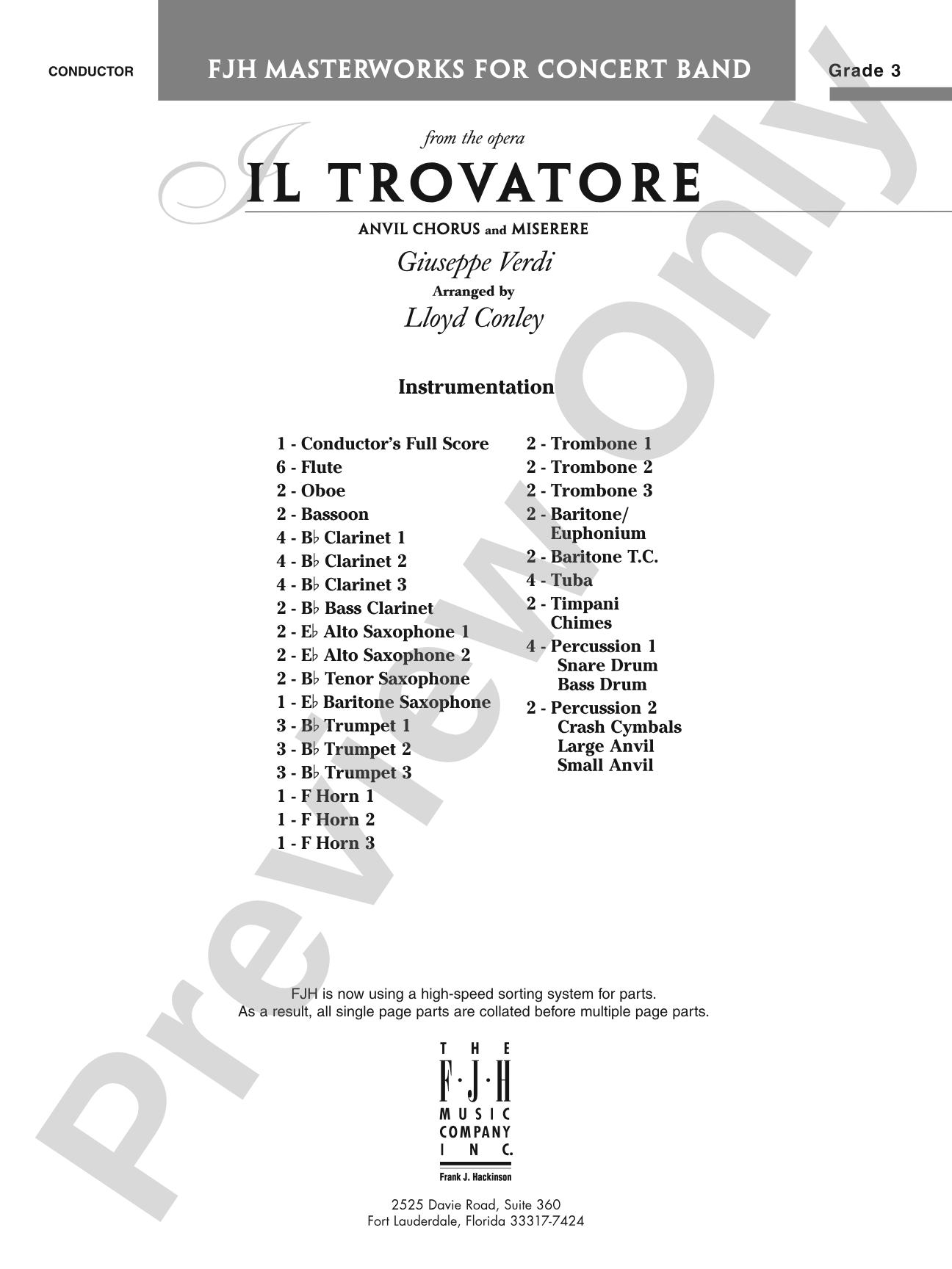 Il Trovatore (Anvil Chorus and Miserere): Concert Band Conductor Score & Parts