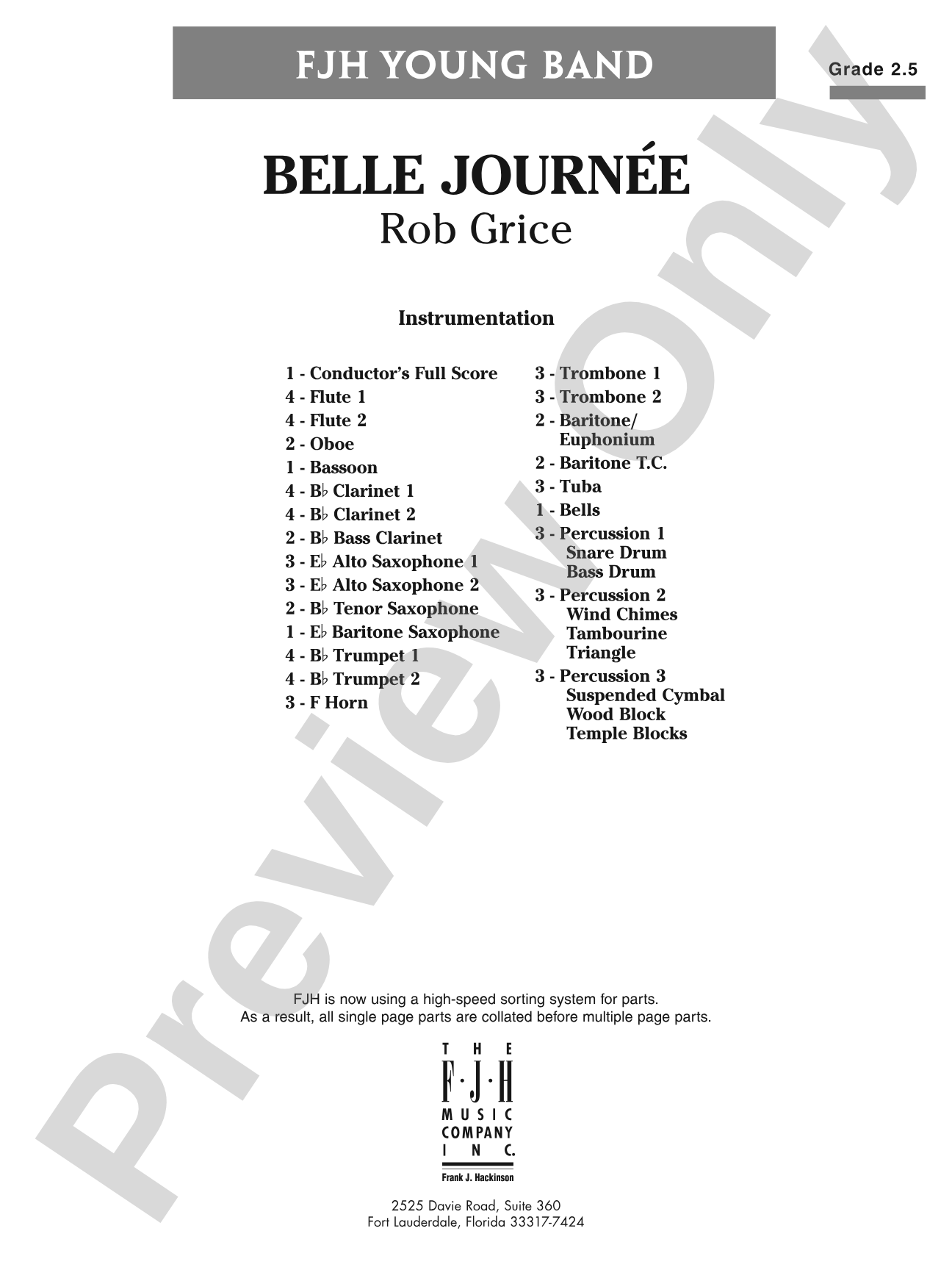 Belle Journée: Concert Band Conductor Score & Parts