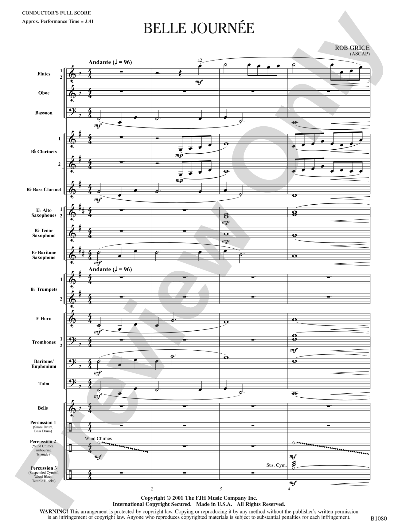 Belle Journée: Concert Band Conductor Score & Parts