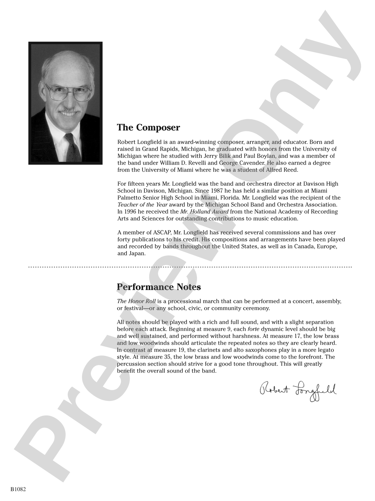The Honor Roll: Concert Band Conductor Score & Parts
