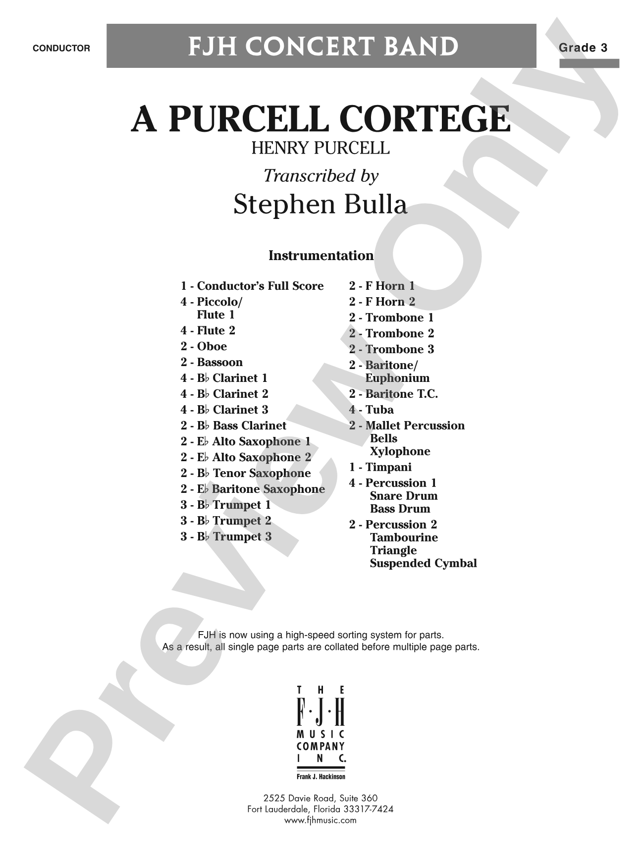 A Purcell Cortege: Concert Band Conductor Score & Parts