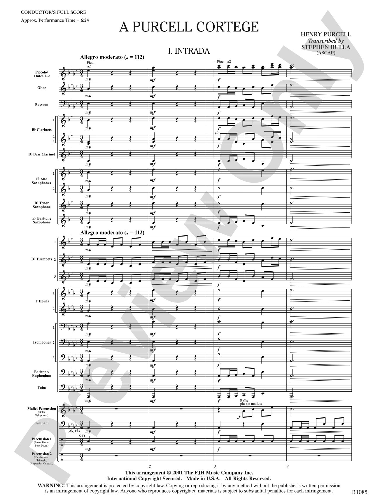 A Purcell Cortege: Concert Band Conductor Score & Parts