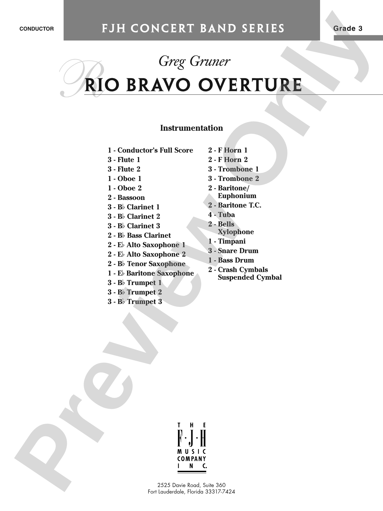 Rio Bravo Overture: Concert Band Conductor Score & Parts