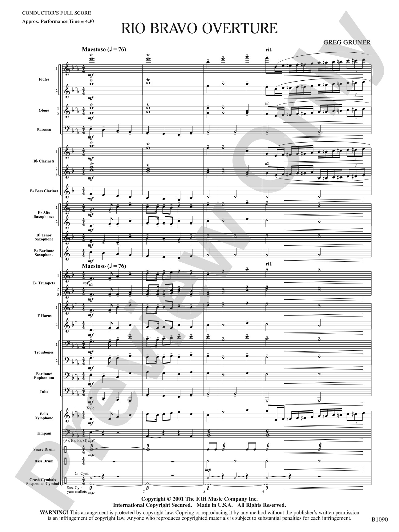 Rio Bravo Overture: Concert Band Conductor Score & Parts