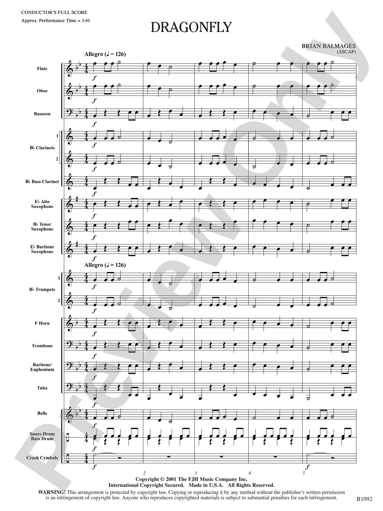 Dragonfly: Concert Band Conductor Score & Parts