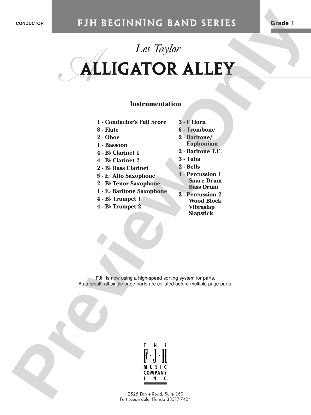 Alligator Alley: Concert Band Conductor Score & Parts