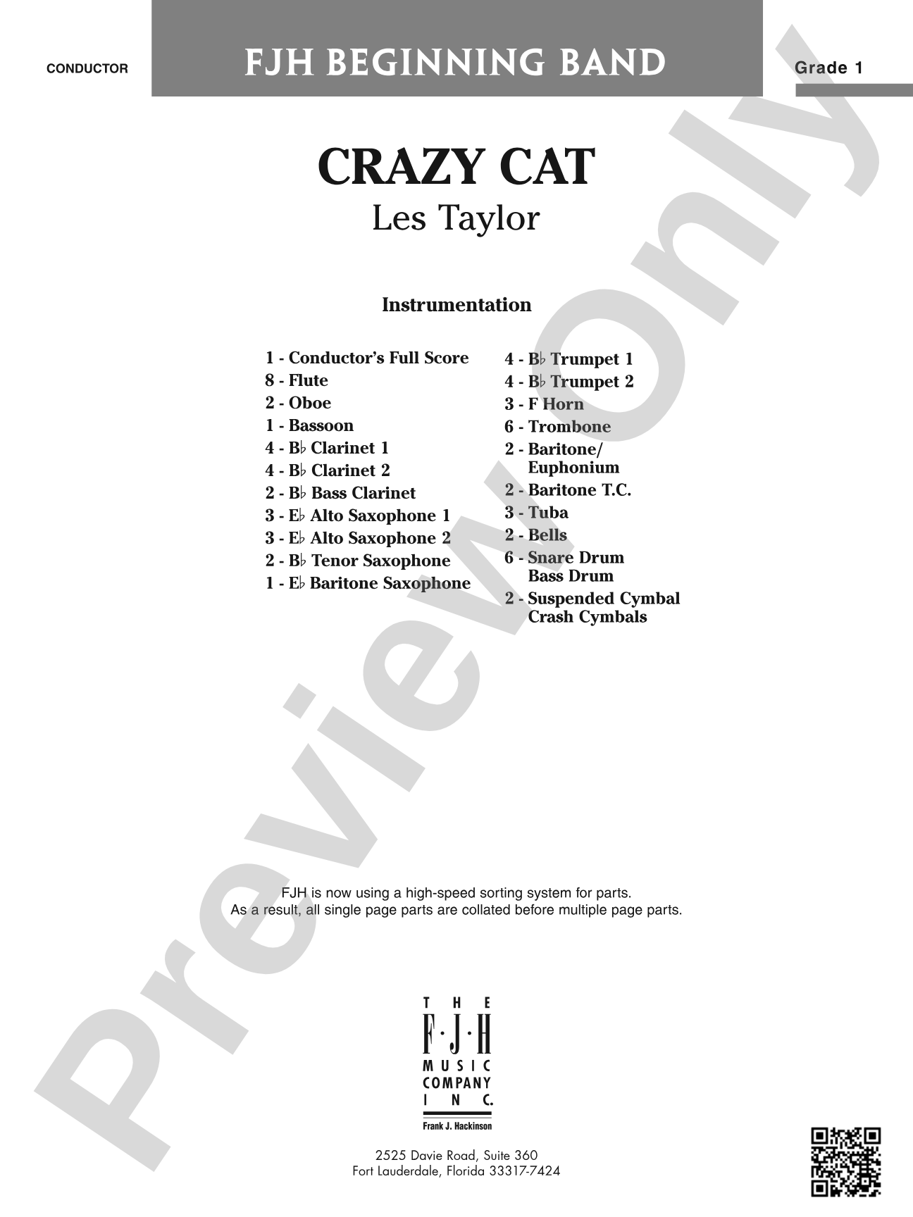 Crazy Cat: Concert Band Conductor Score & Parts