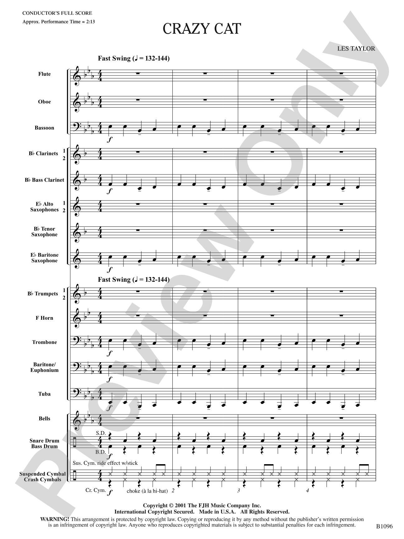 Crazy Cat: Concert Band Conductor Score & Parts