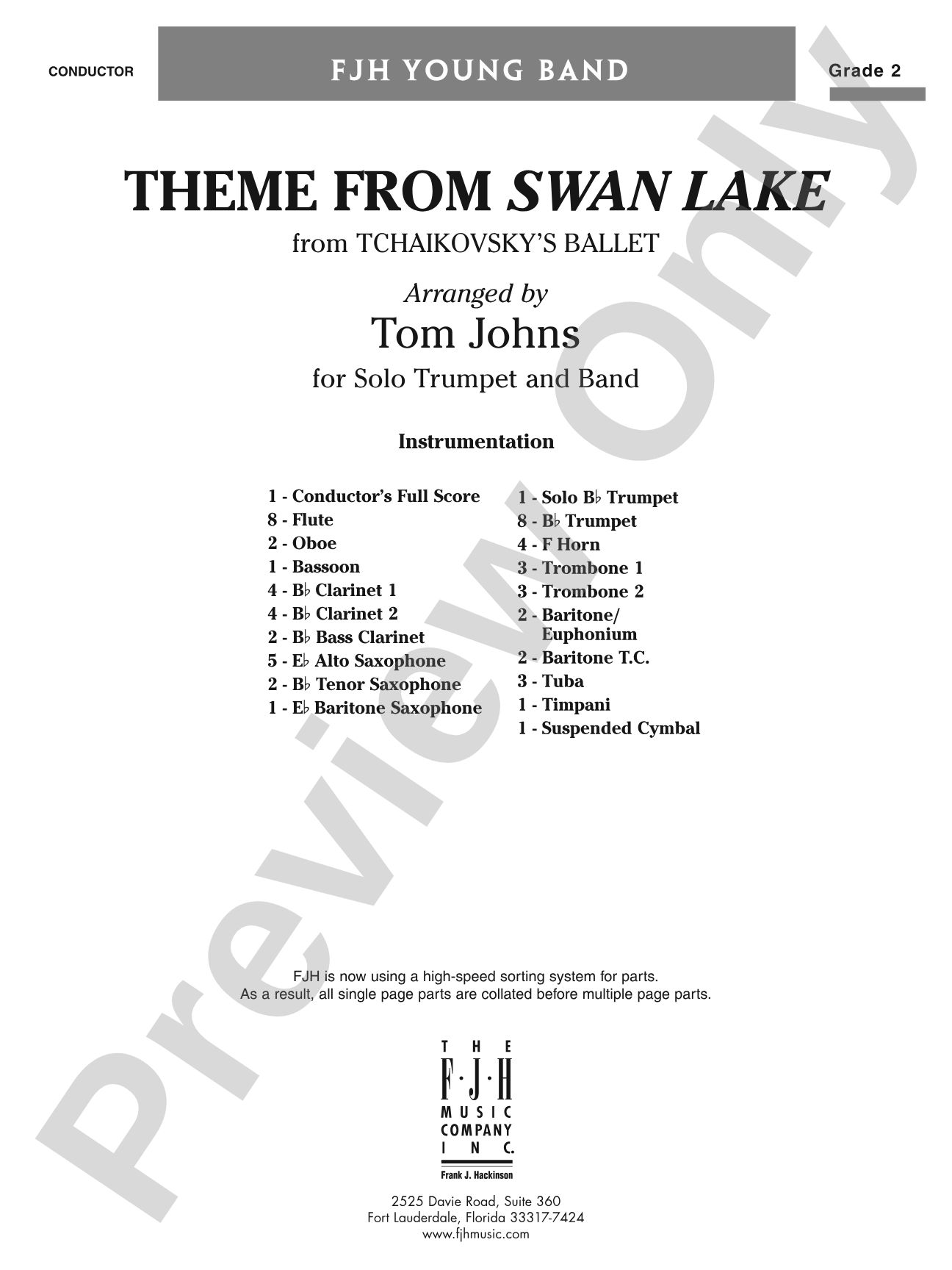 Theme from Swan Lake: Concert Band Conductor Score & Parts