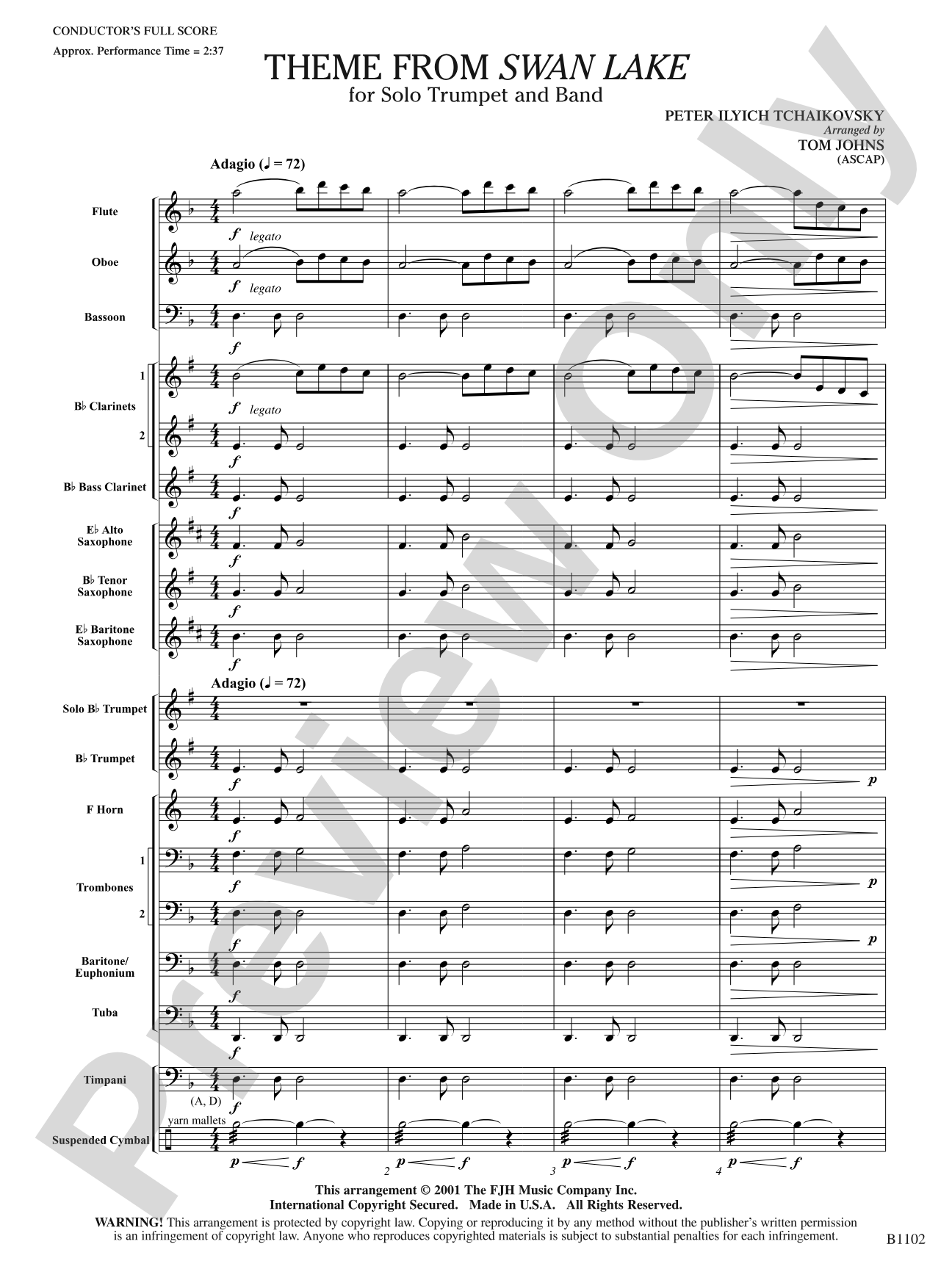 Theme from Swan Lake: Concert Band Conductor Score & Parts