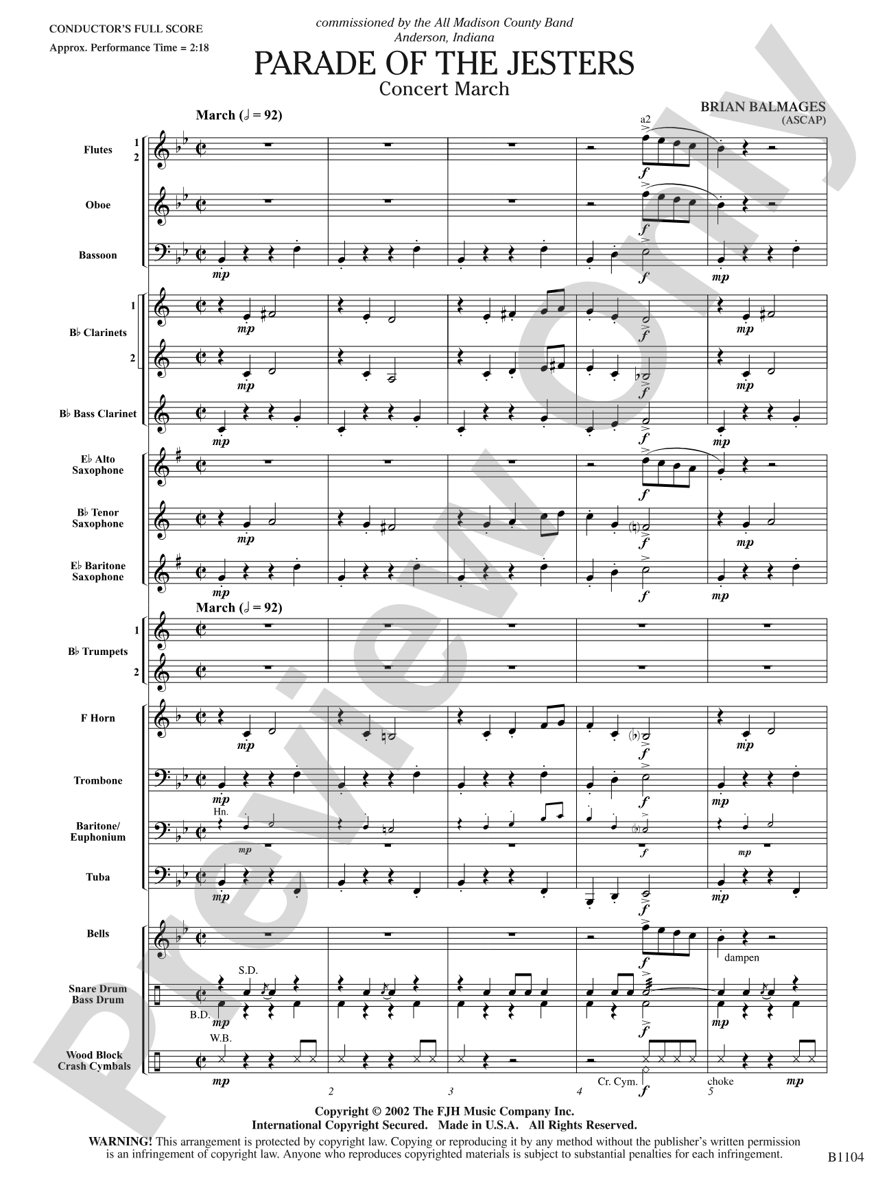 Parade of the Jesters: Concert Band Conductor Score & Parts