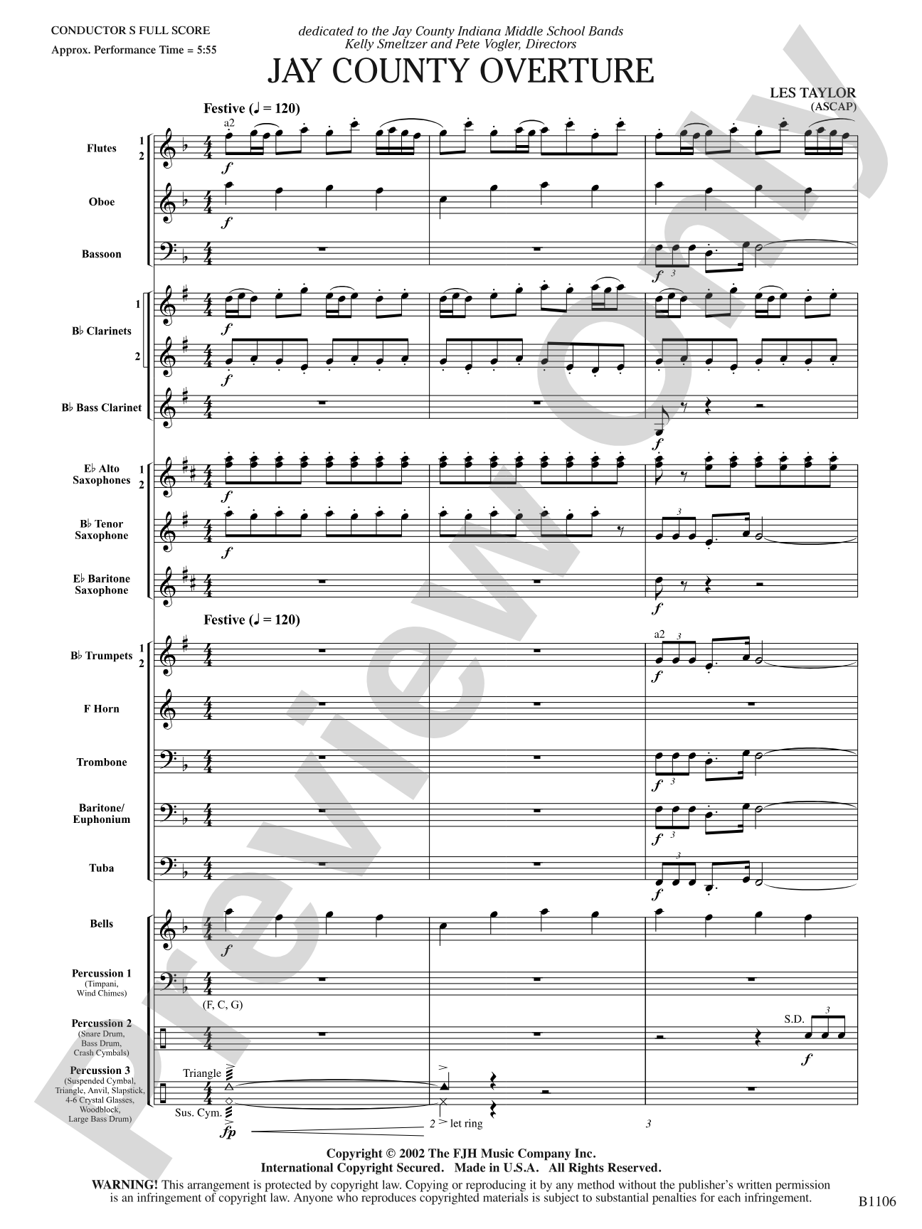 Jay County Overture: Concert Band Conductor Score & Parts