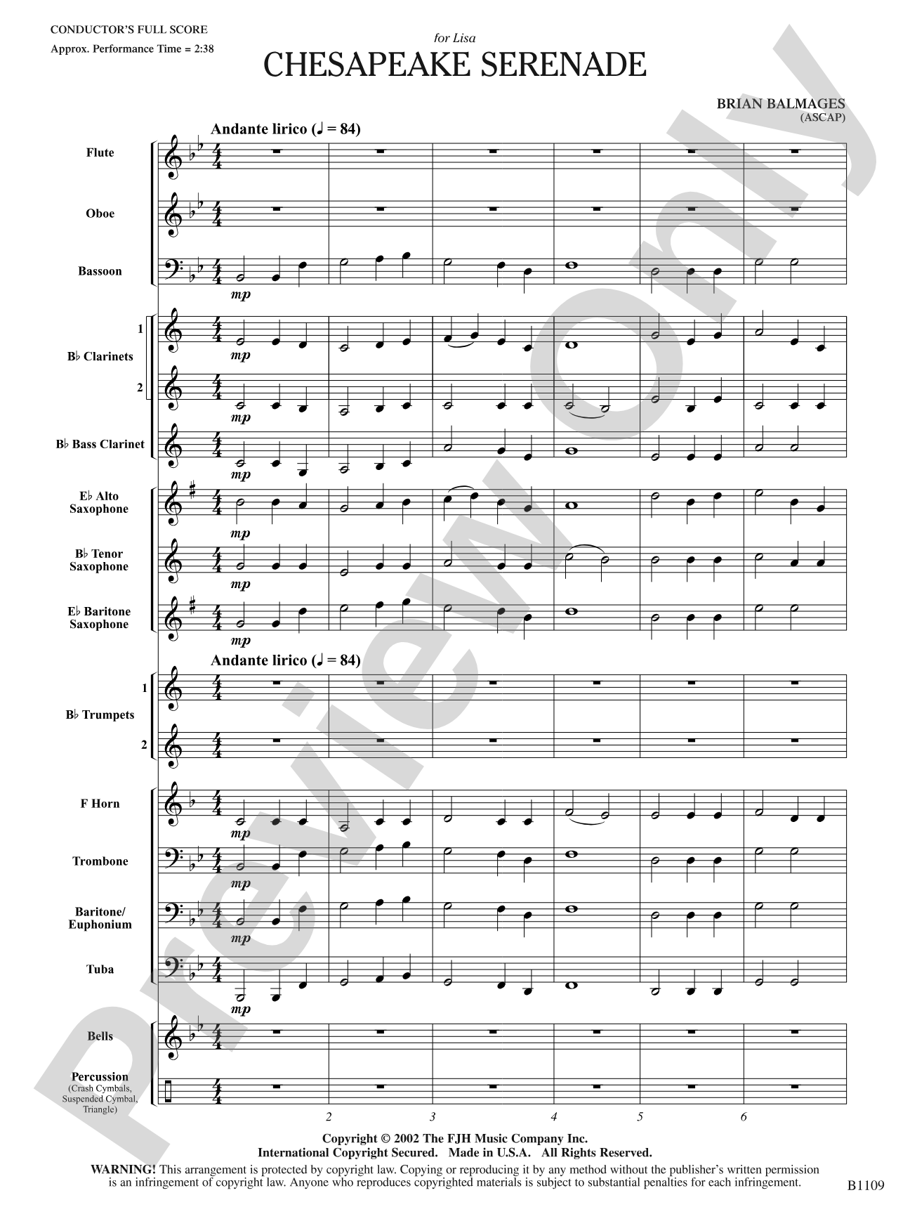 Chesapeake Serenade: Concert Band Conductor Score & Parts