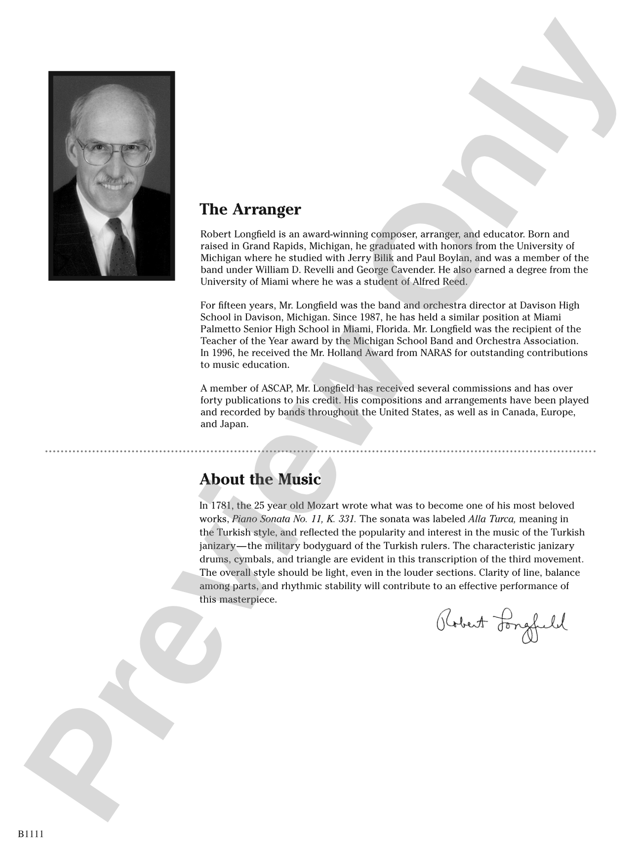 Turkish March (Rondo alla Turca): Concert Band Conductor Score & Parts