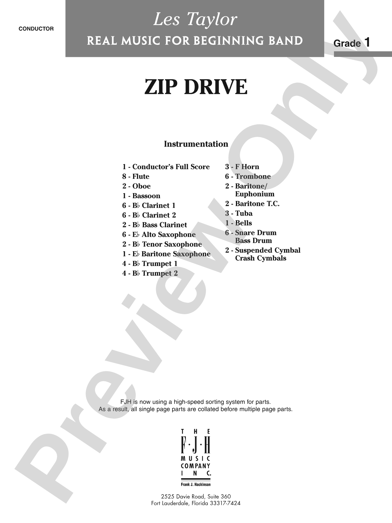 Zip Drive: Concert Band Conductor Score & Parts