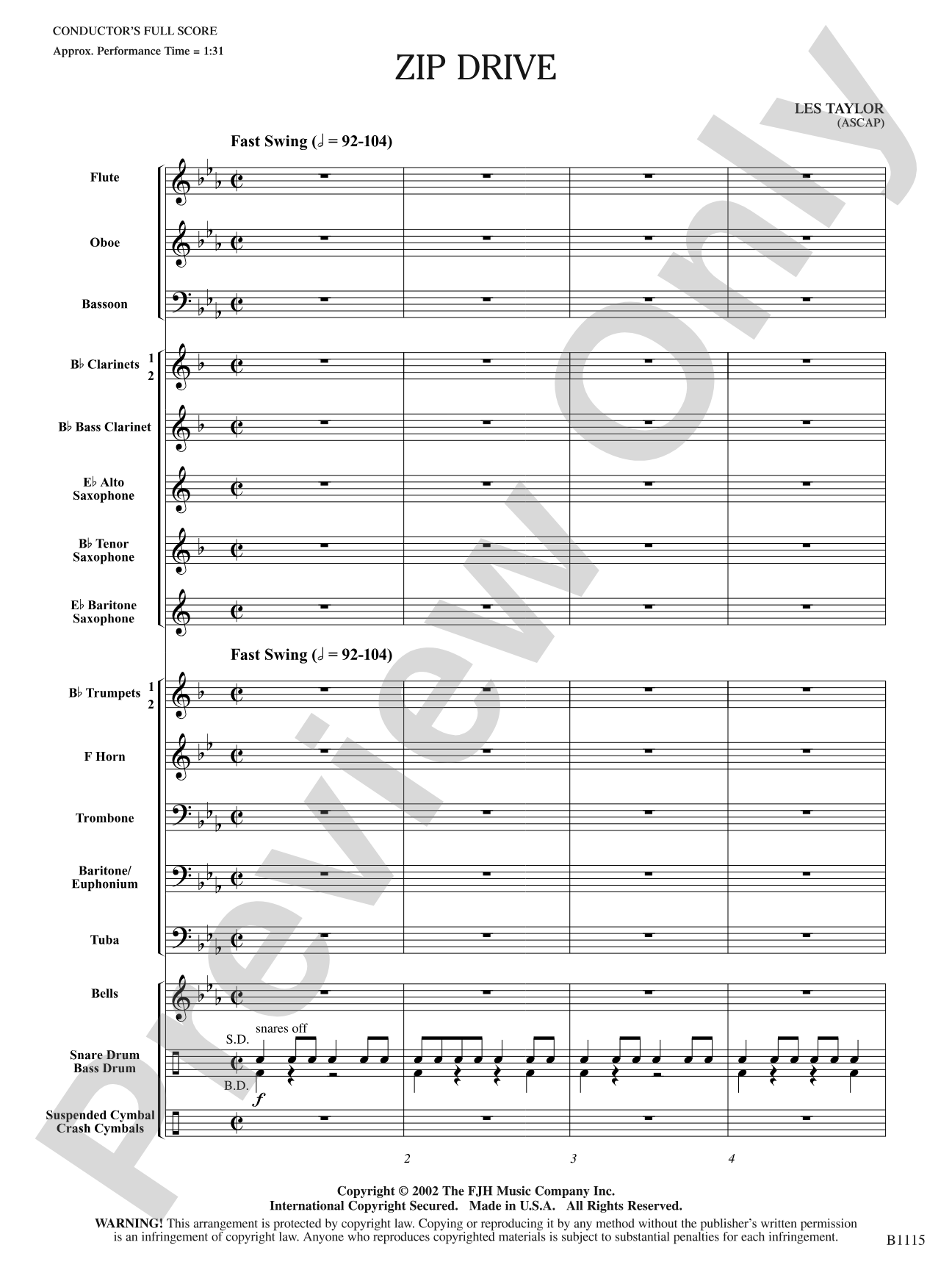 Zip Drive: Concert Band Conductor Score & Parts