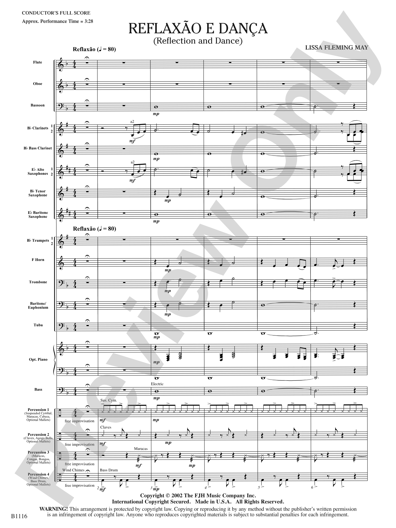 Reflaxão e dança (Reflection and Dance): Concert Band Conductor Score & Parts