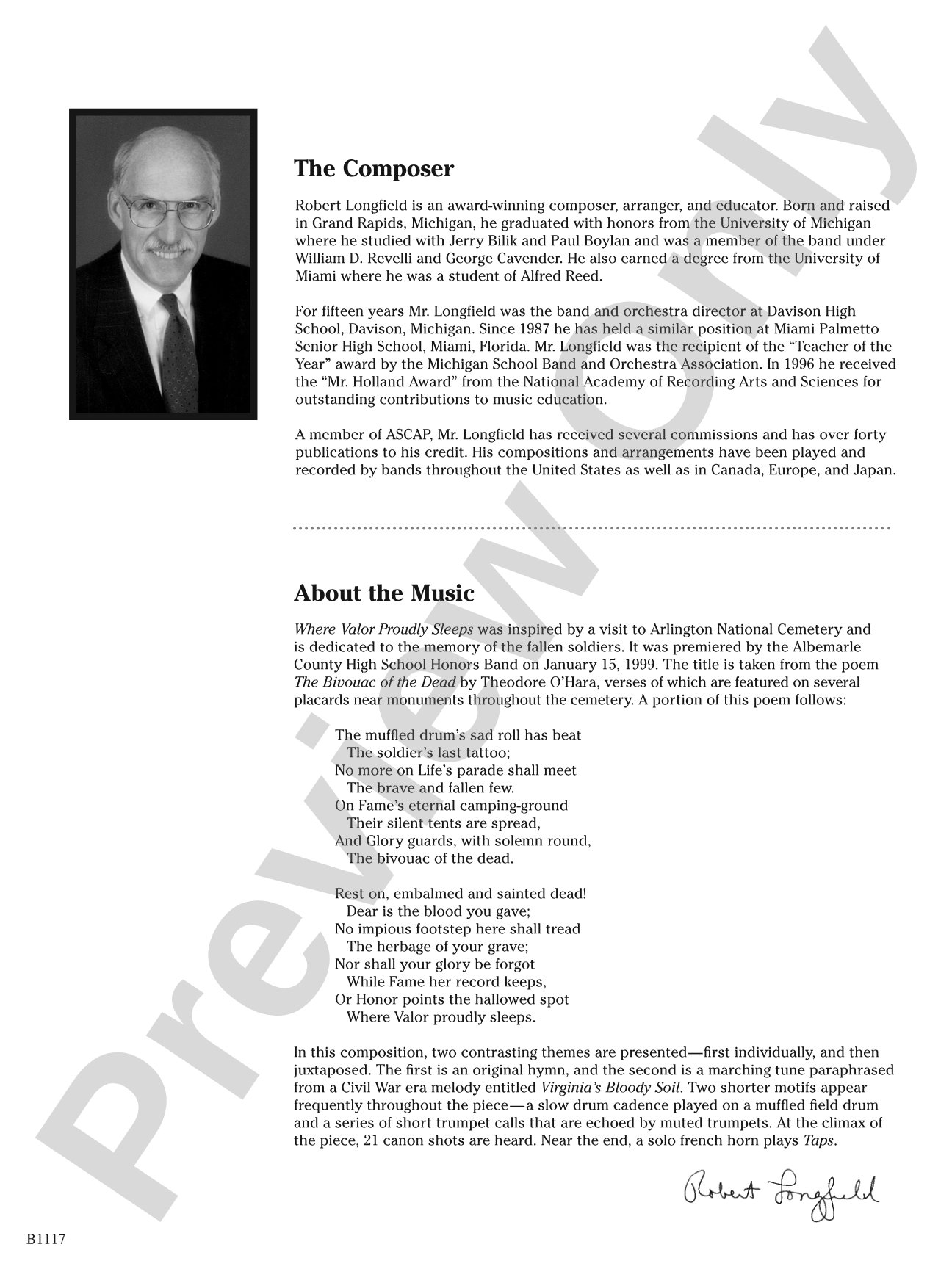 Where Valor Proudly Sleeps: Concert Band Conductor Score & Parts