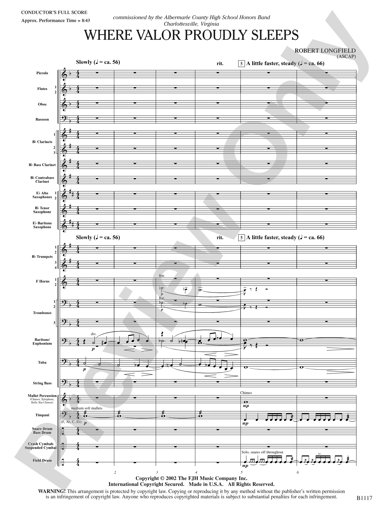 Where Valor Proudly Sleeps: Concert Band Conductor Score & Parts