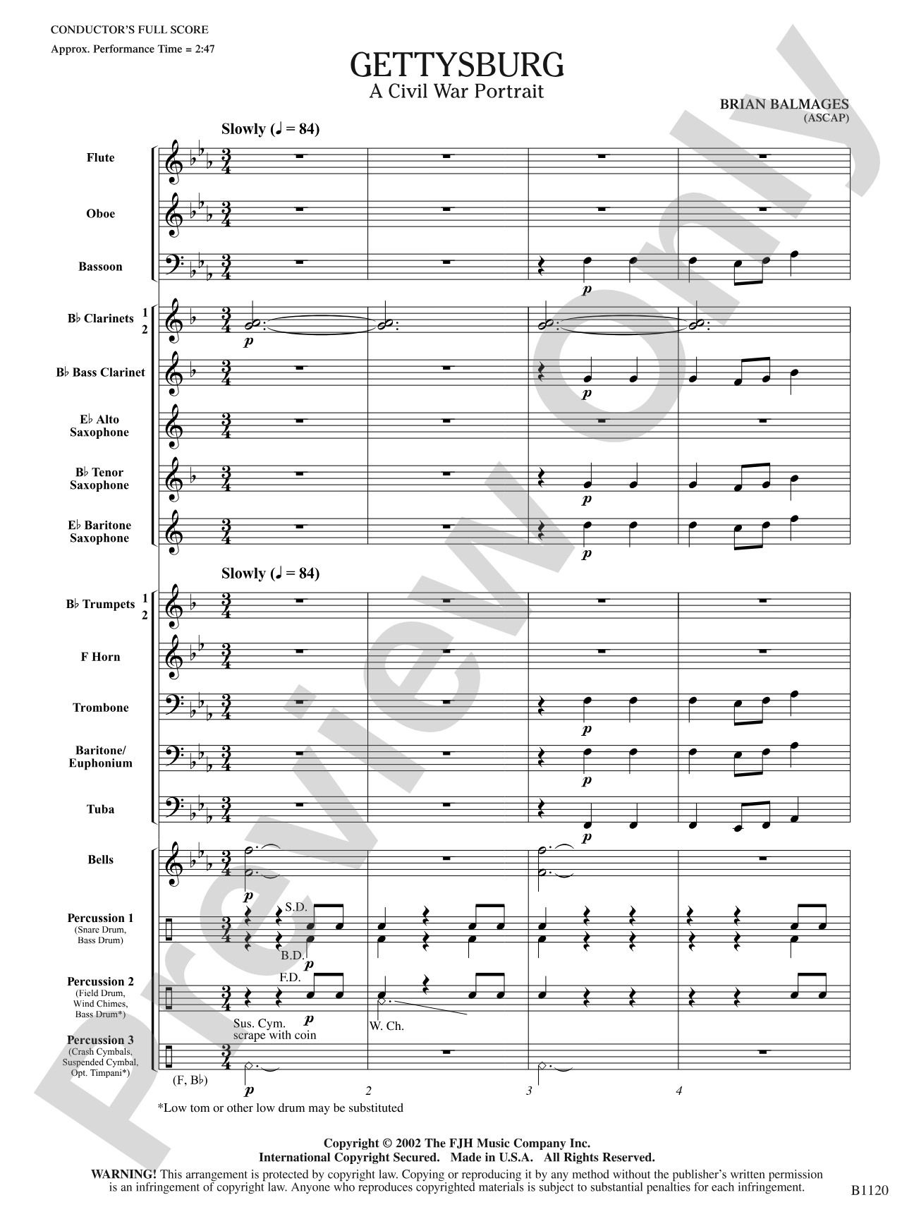 Gettysburg (A Civil War Portrait): Concert Band Conductor Score & Parts