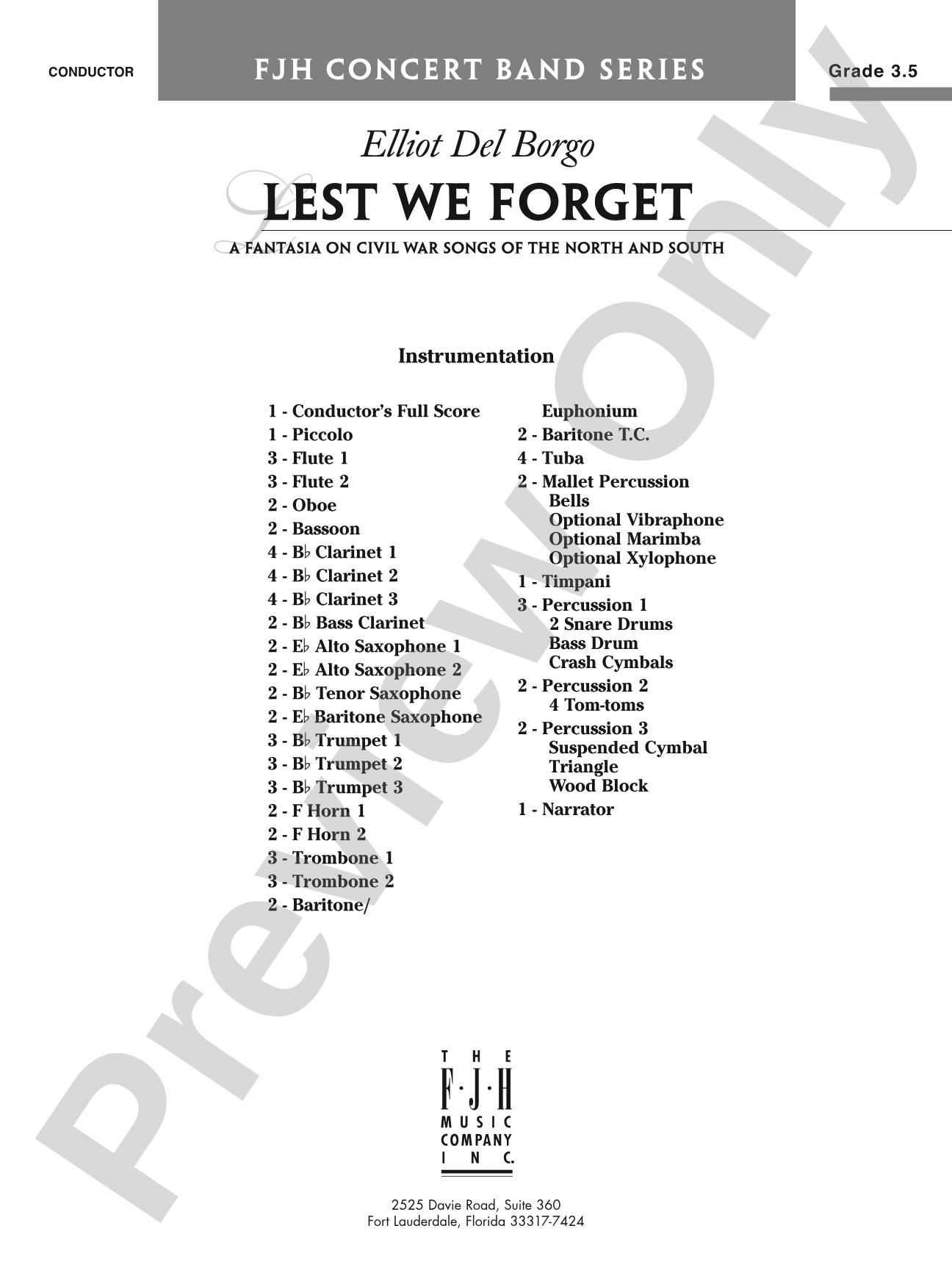 Lest We Forget (A Fantasia on Civil War Songs of the North and South): Concert Band Conductor Score & Parts