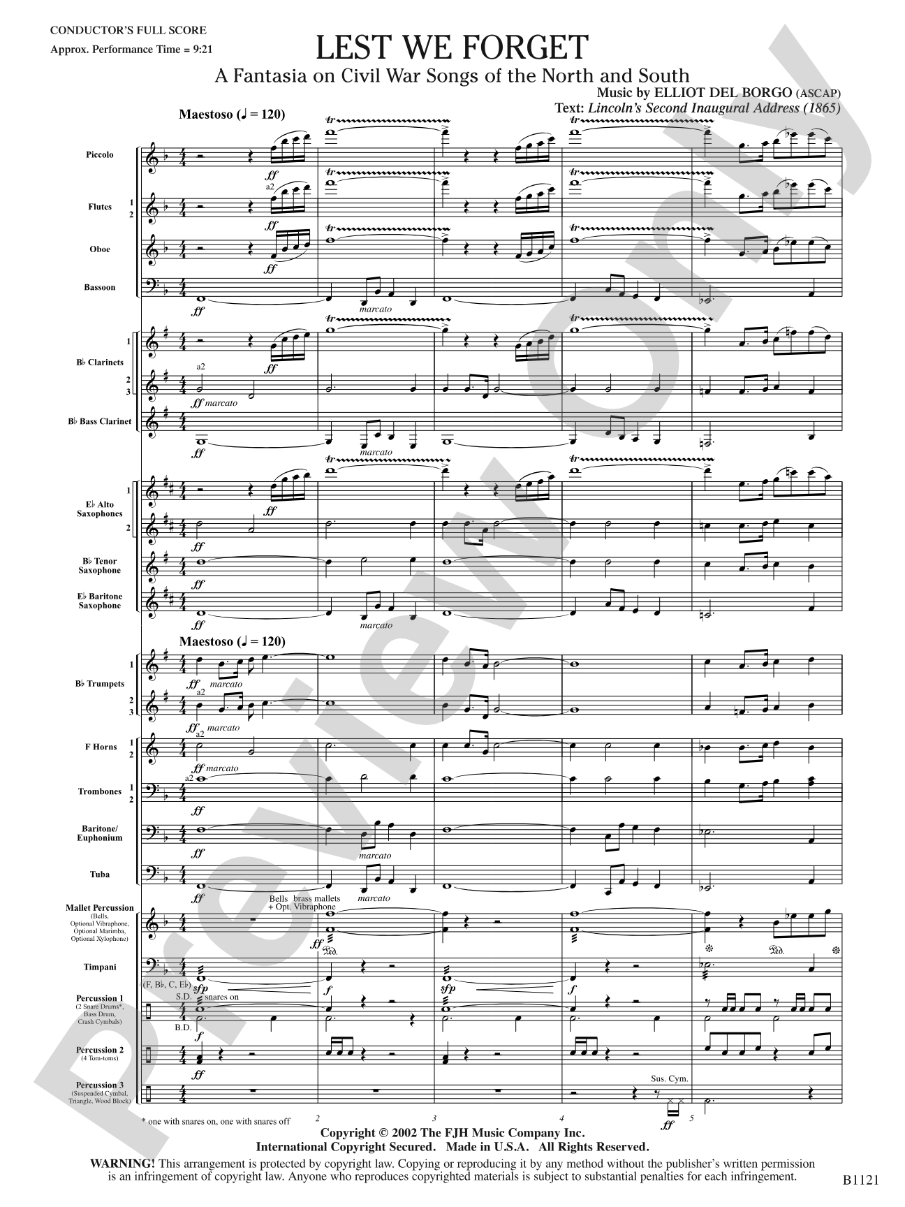 Lest We Forget (A Fantasia on Civil War Songs of the North and South): Concert Band Conductor Score & Parts