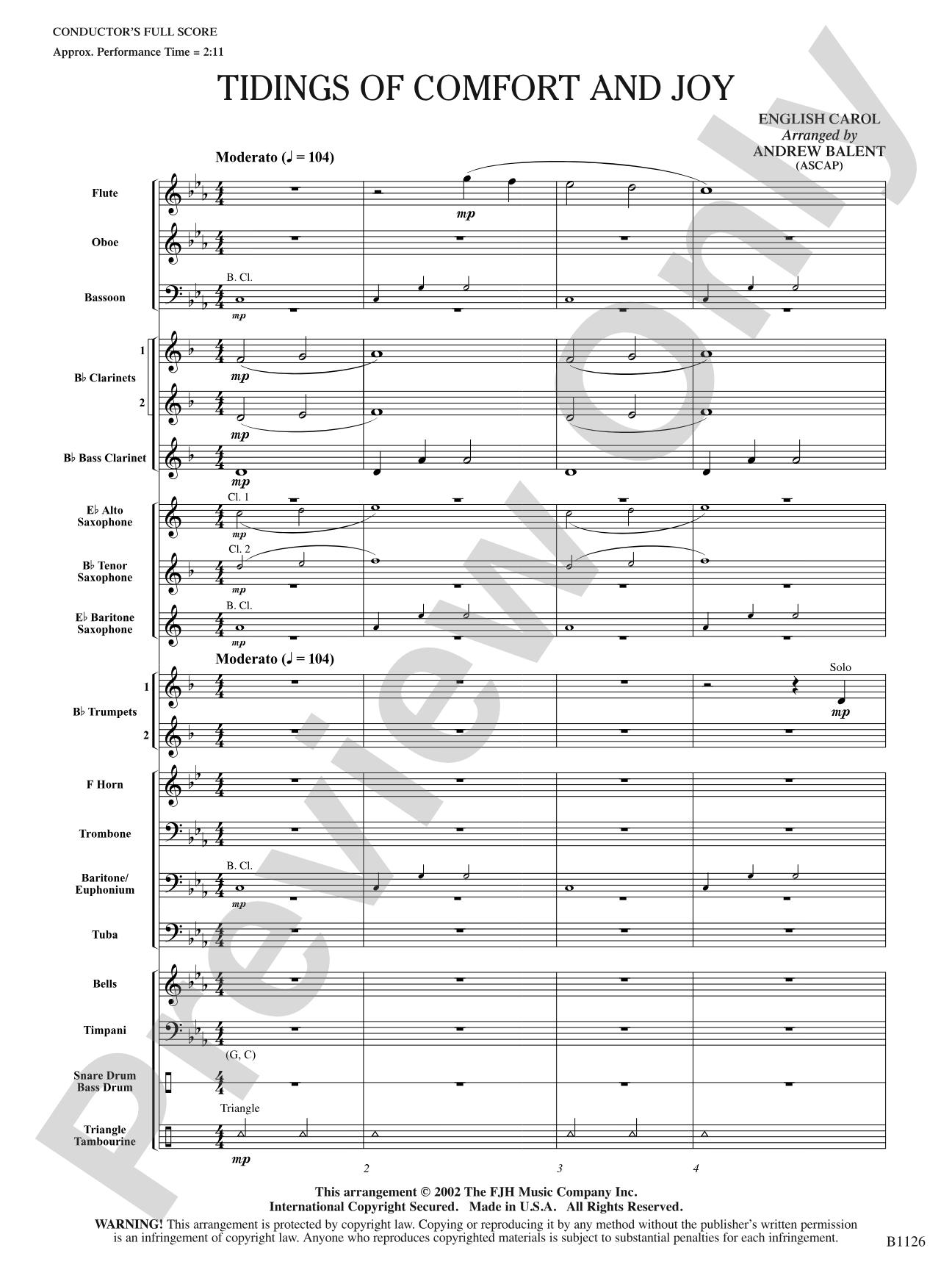 Tidings of Comfort and Joy: Concert Band Conductor Score & Parts