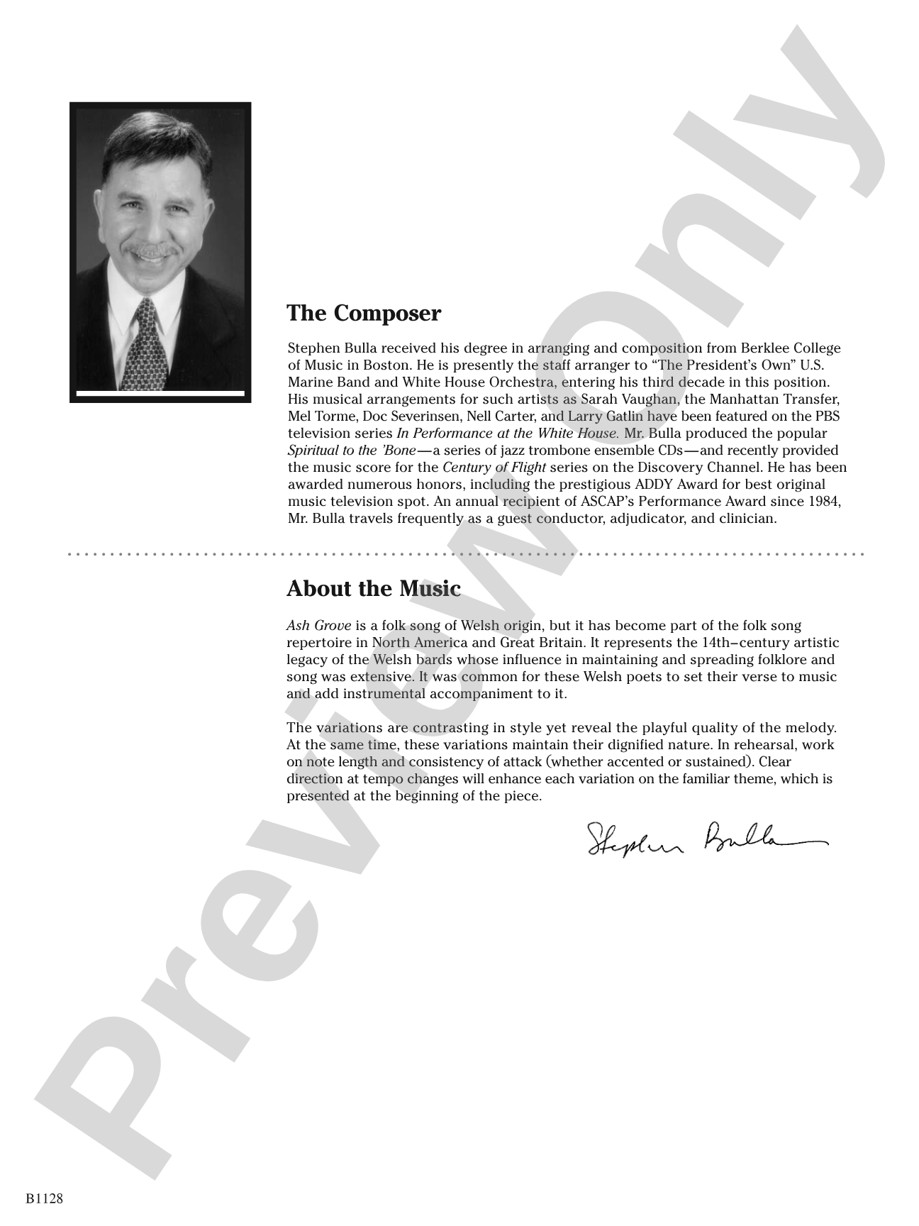 Ash Grove Variations: Concert Band Conductor Score & Parts