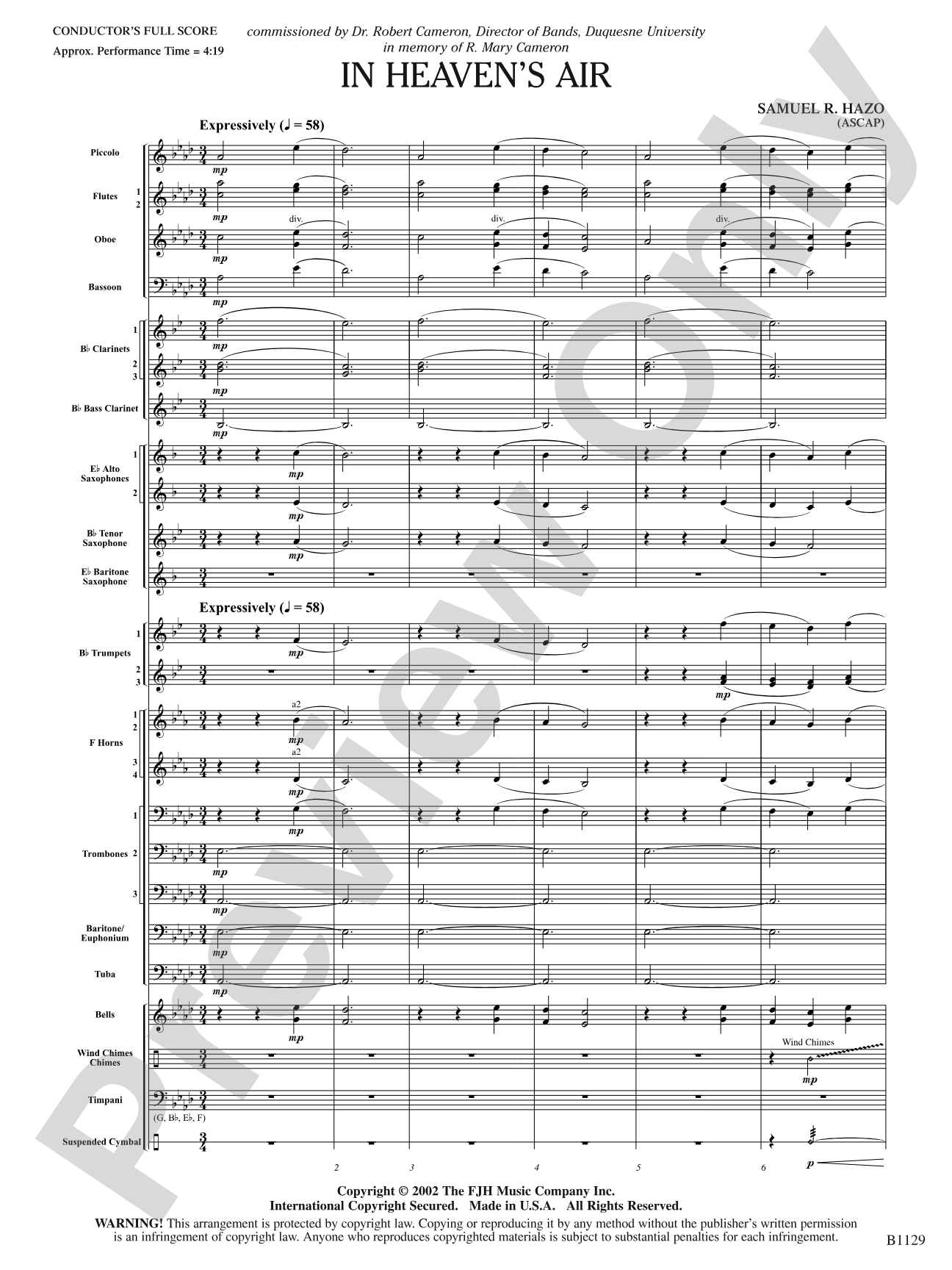 In Heaven's Air: Concert Band Conductor Score & Parts