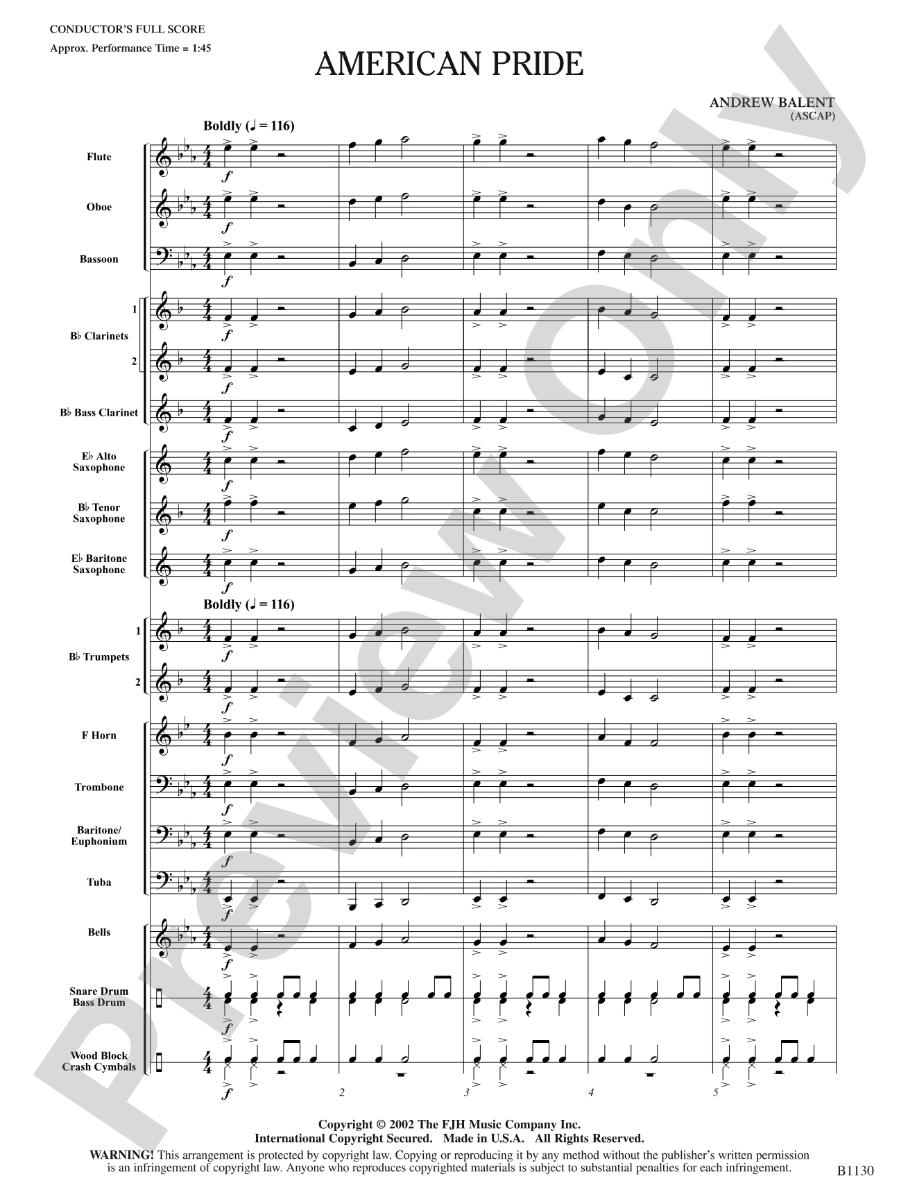 American Pride: Concert Band Conductor Score & Parts