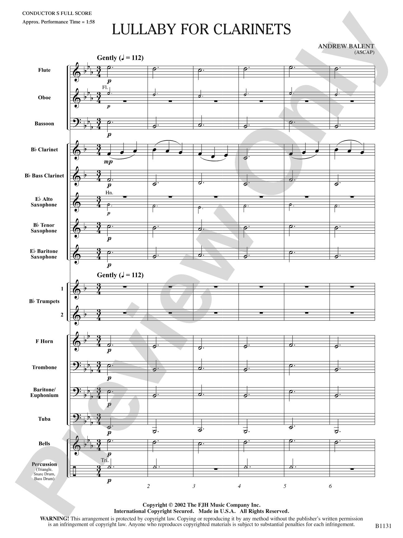 Lullaby for Clarinets: Concert Band Conductor Score & Parts