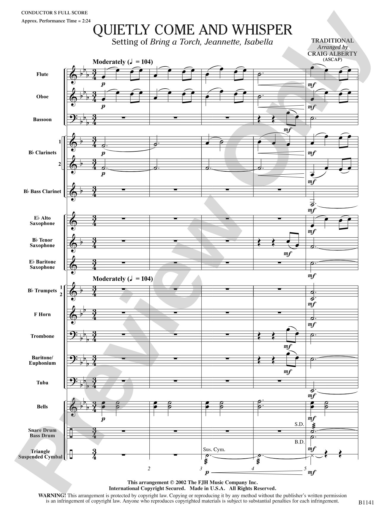 Quietly Come and Whisper: Concert Band Conductor Score & Parts
