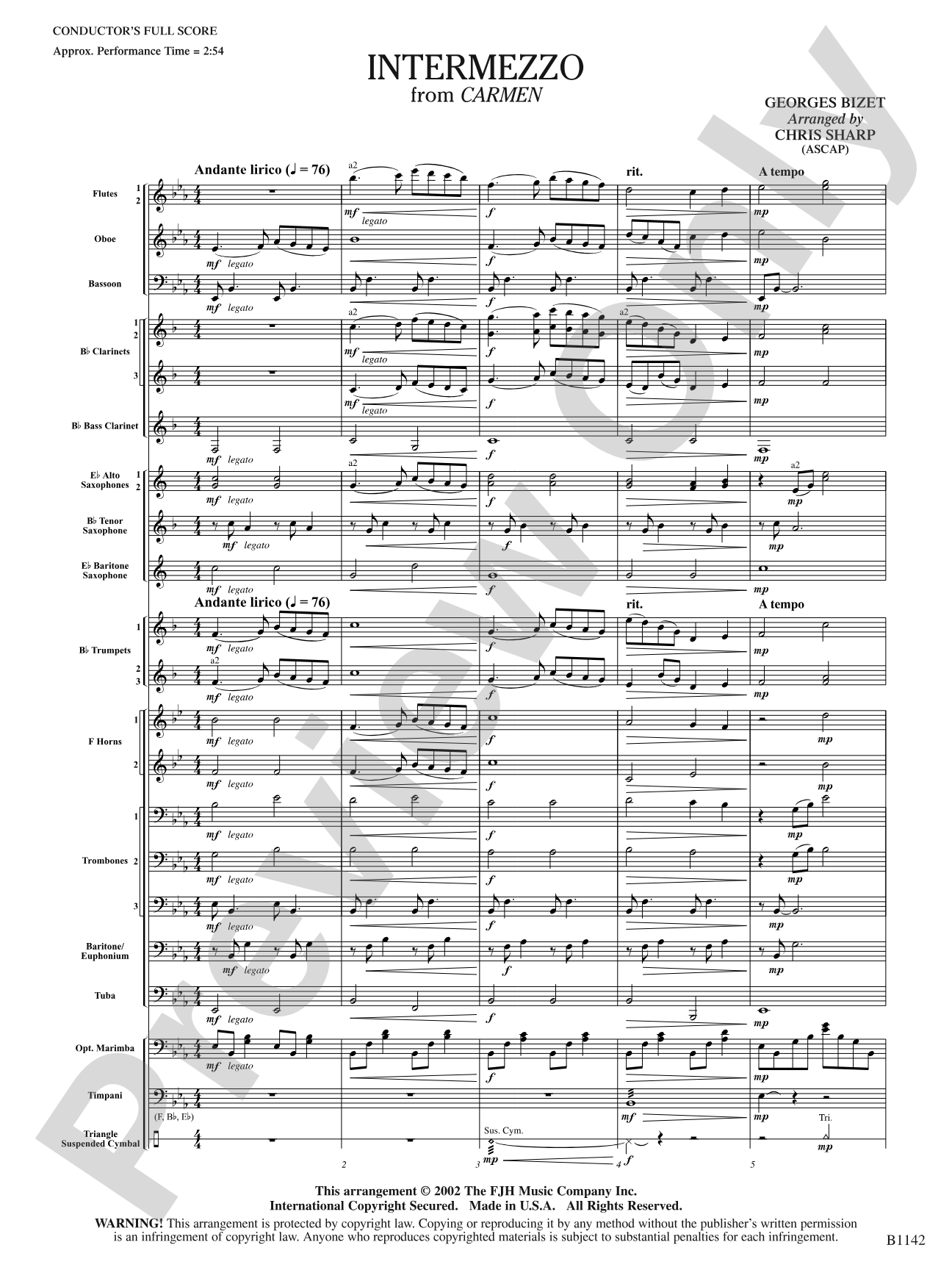 Intermezzo (from Georges Bizet's opera Carmen): Concert Band Conductor Score & Parts