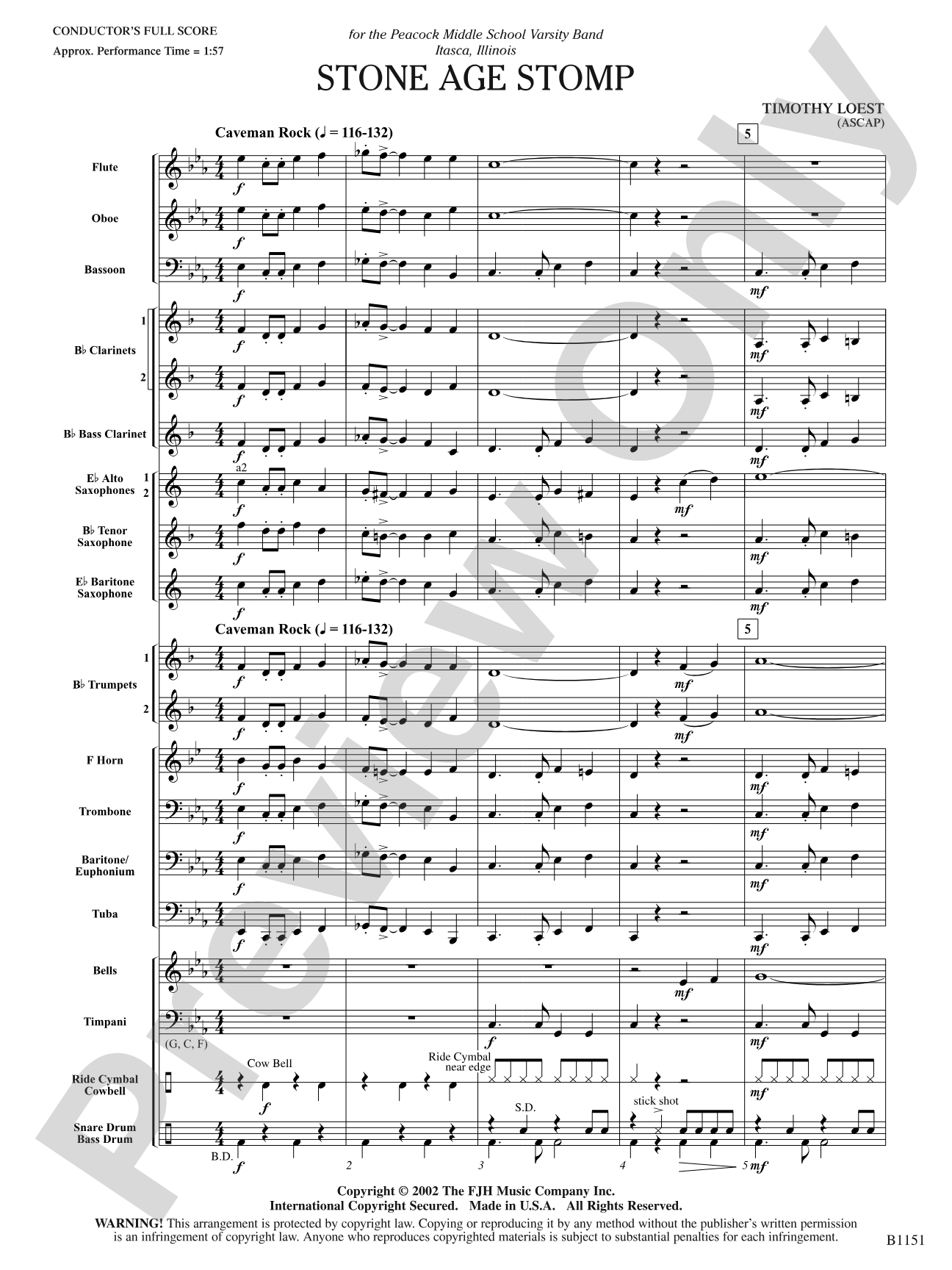 Stone Age Stomp: Concert Band Conductor Score & Parts