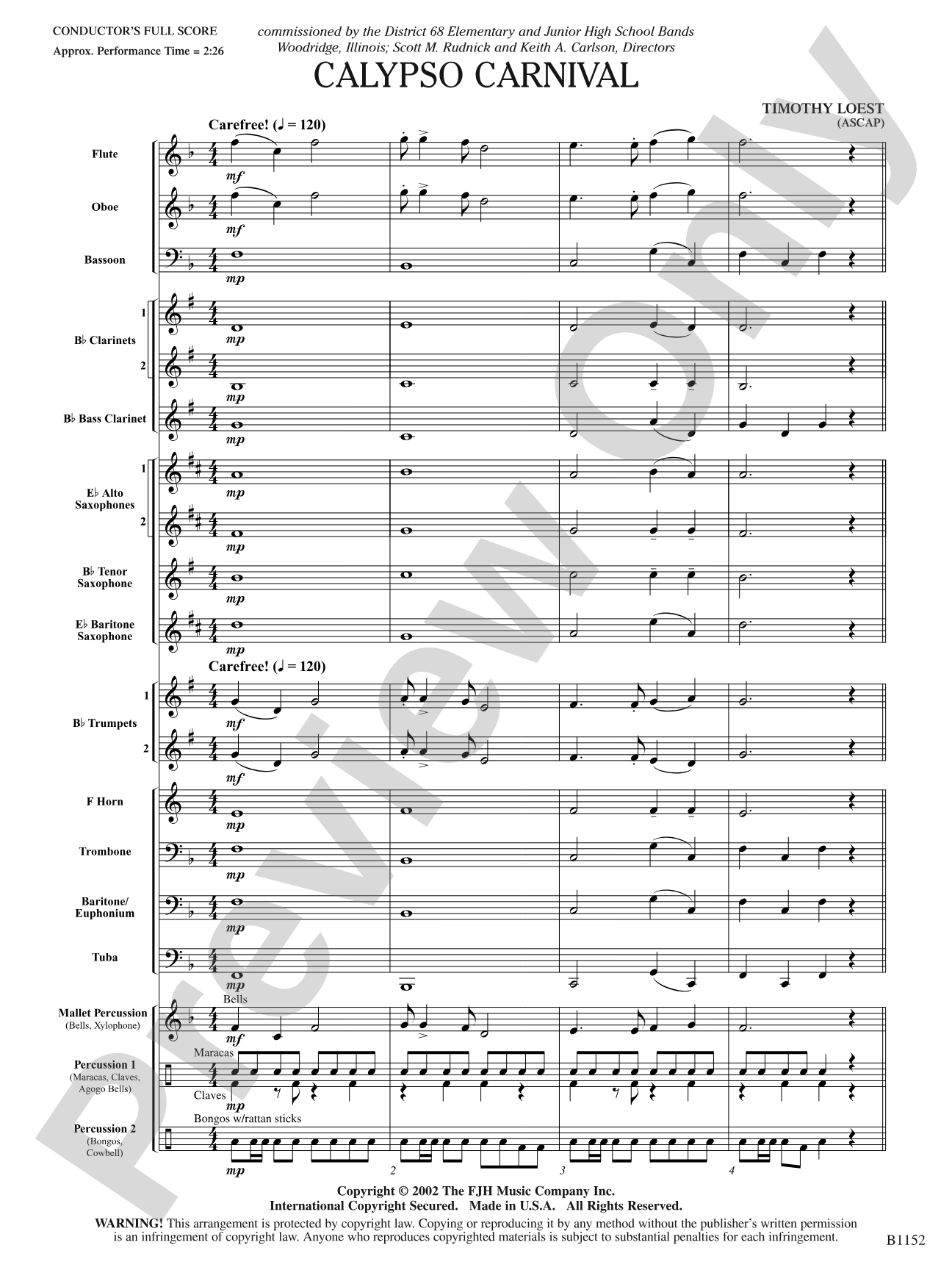 Calypso Carnival: Concert Band Conductor Score & Parts
