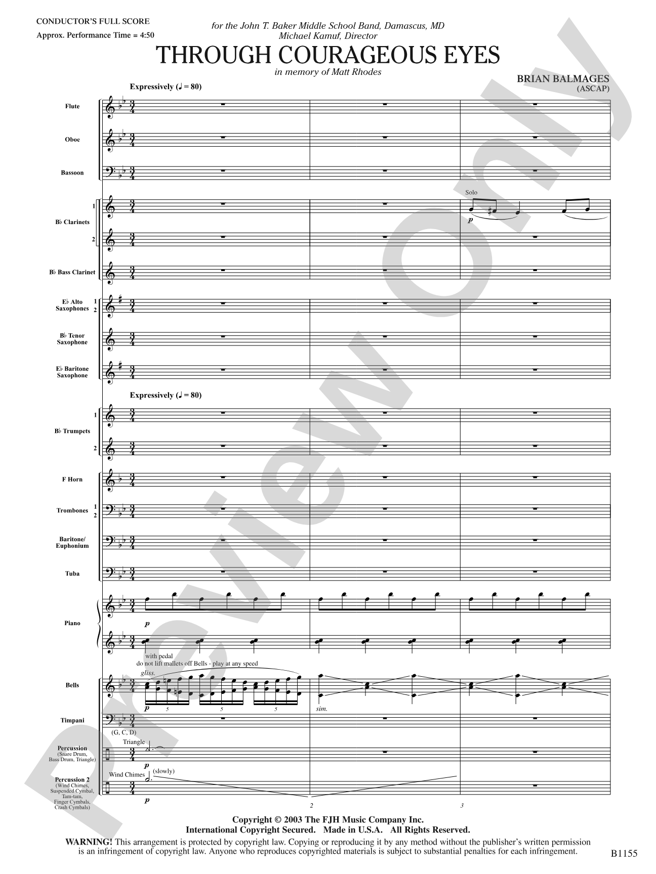 Through Courageous Eyes: Concert Band Conductor Score & Parts