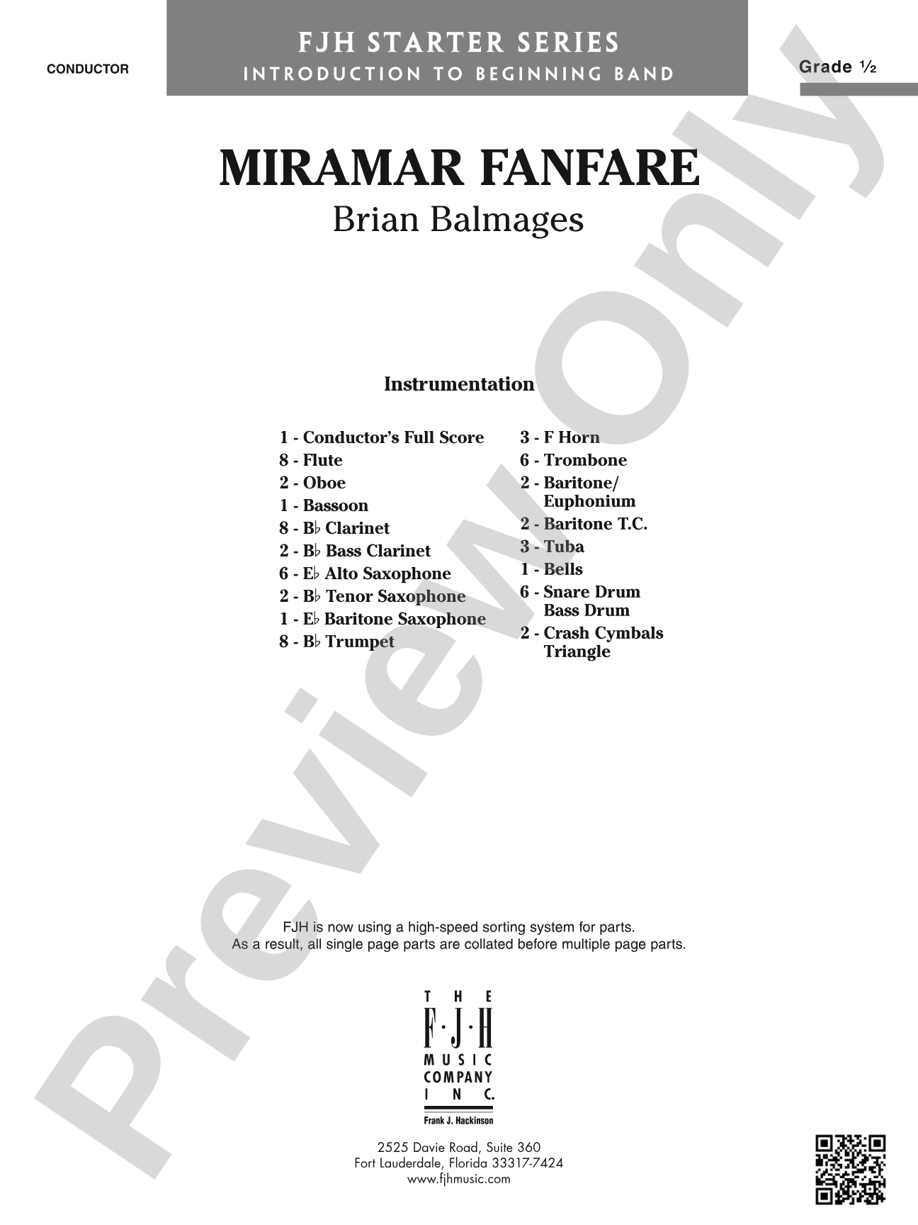 Miramar Fanfare: Concert Band Conductor Score & Parts