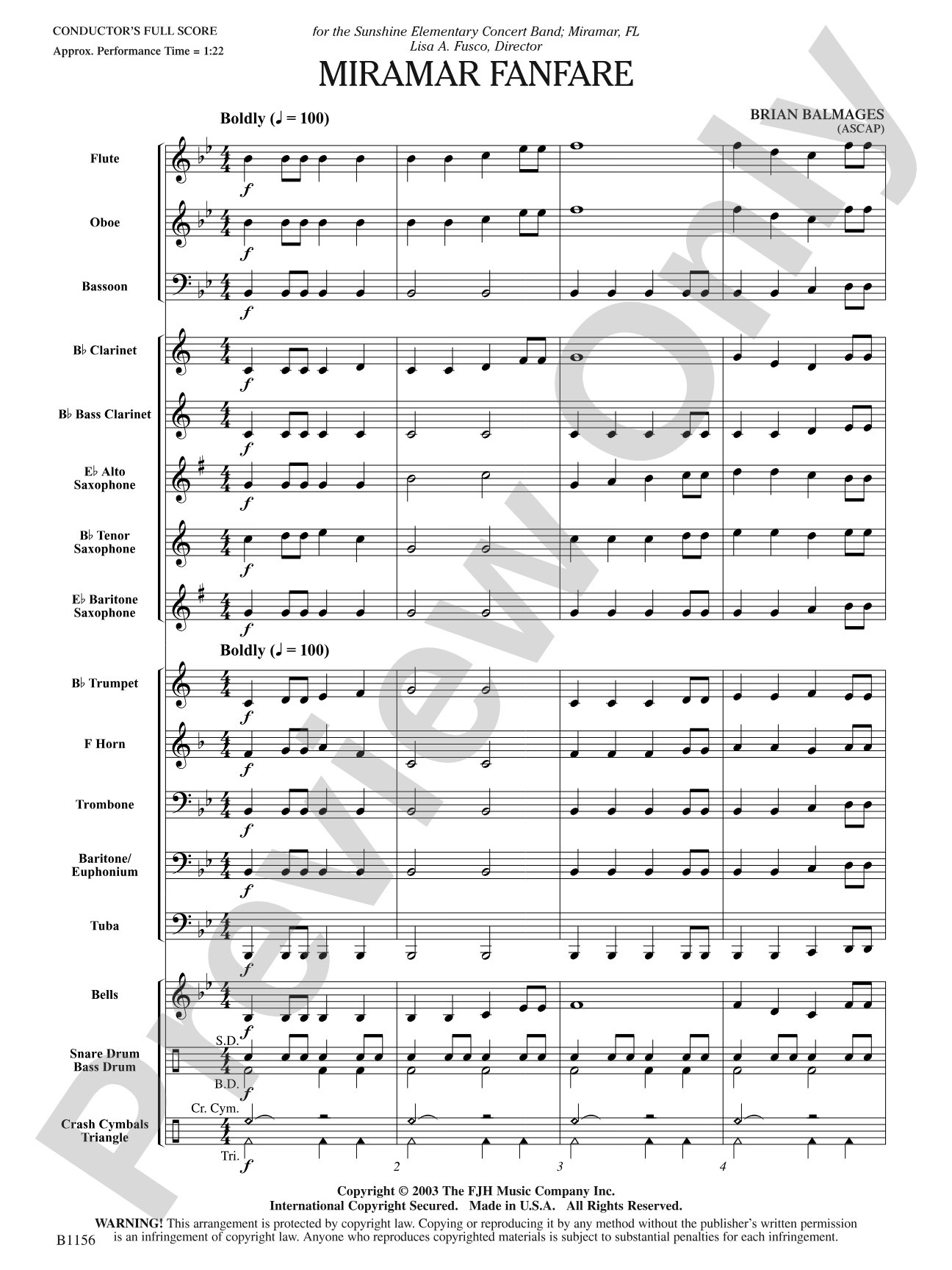 Miramar Fanfare: Concert Band Conductor Score & Parts