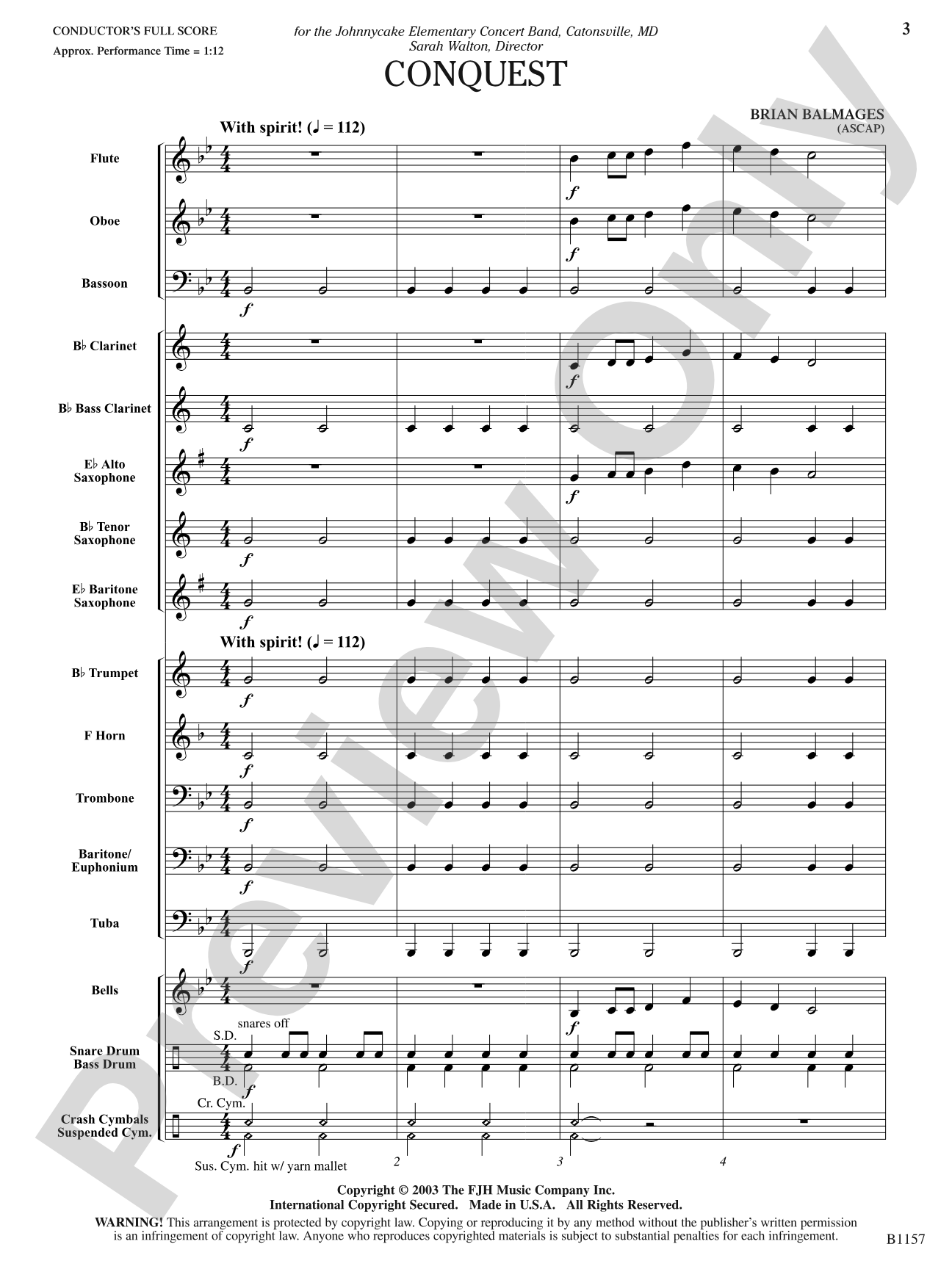 Conquest: Concert Band Conductor Score & Parts
