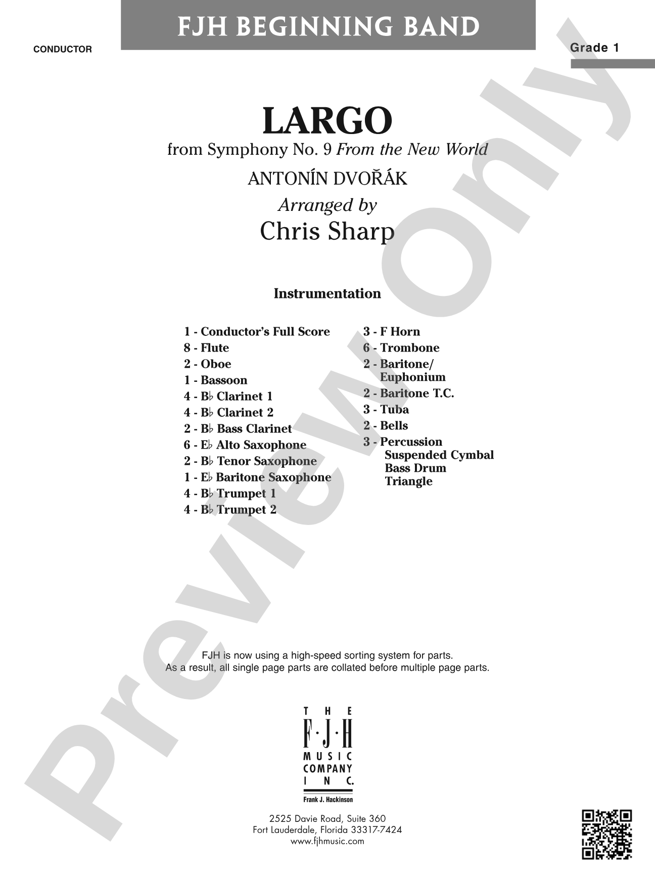 Largo from Symphony No. 9: Concert Band Conductor Score & Parts