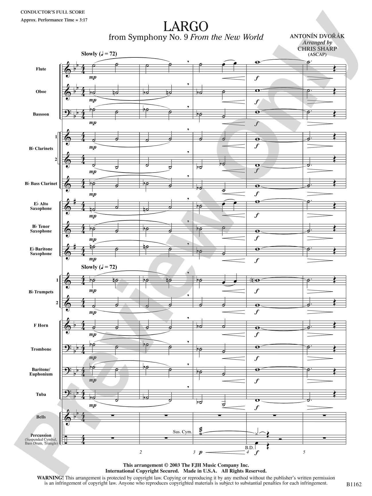 Largo from Symphony No. 9: Concert Band Conductor Score & Parts