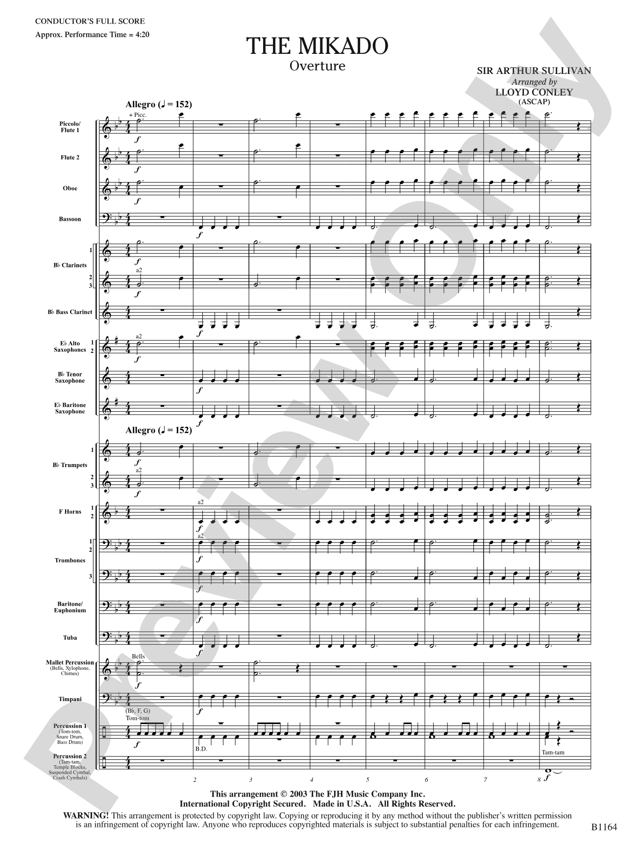 The Mikado (Overture): Concert Band Conductor Score & Parts