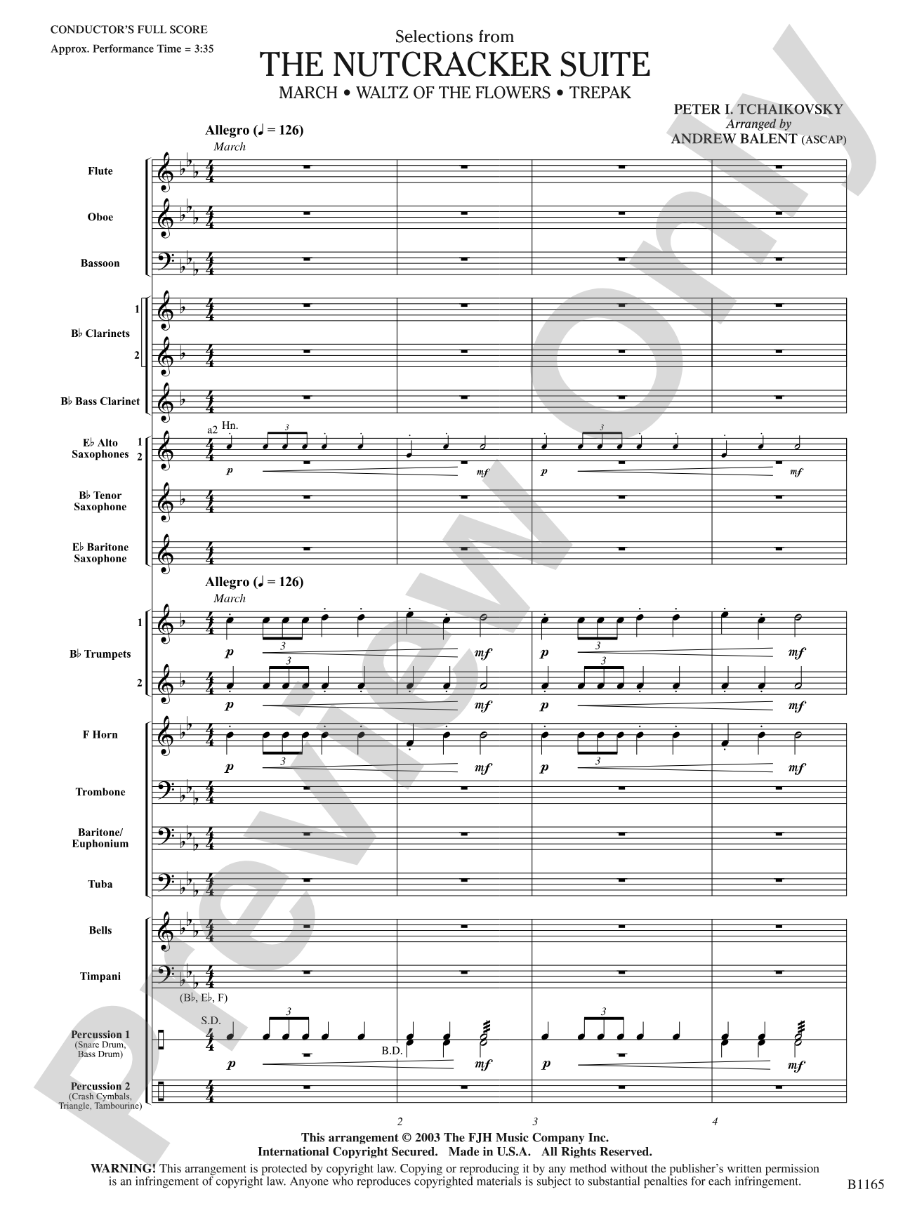 The Nutcracker Suite (Selections from): Concert Band Conductor Score & Parts